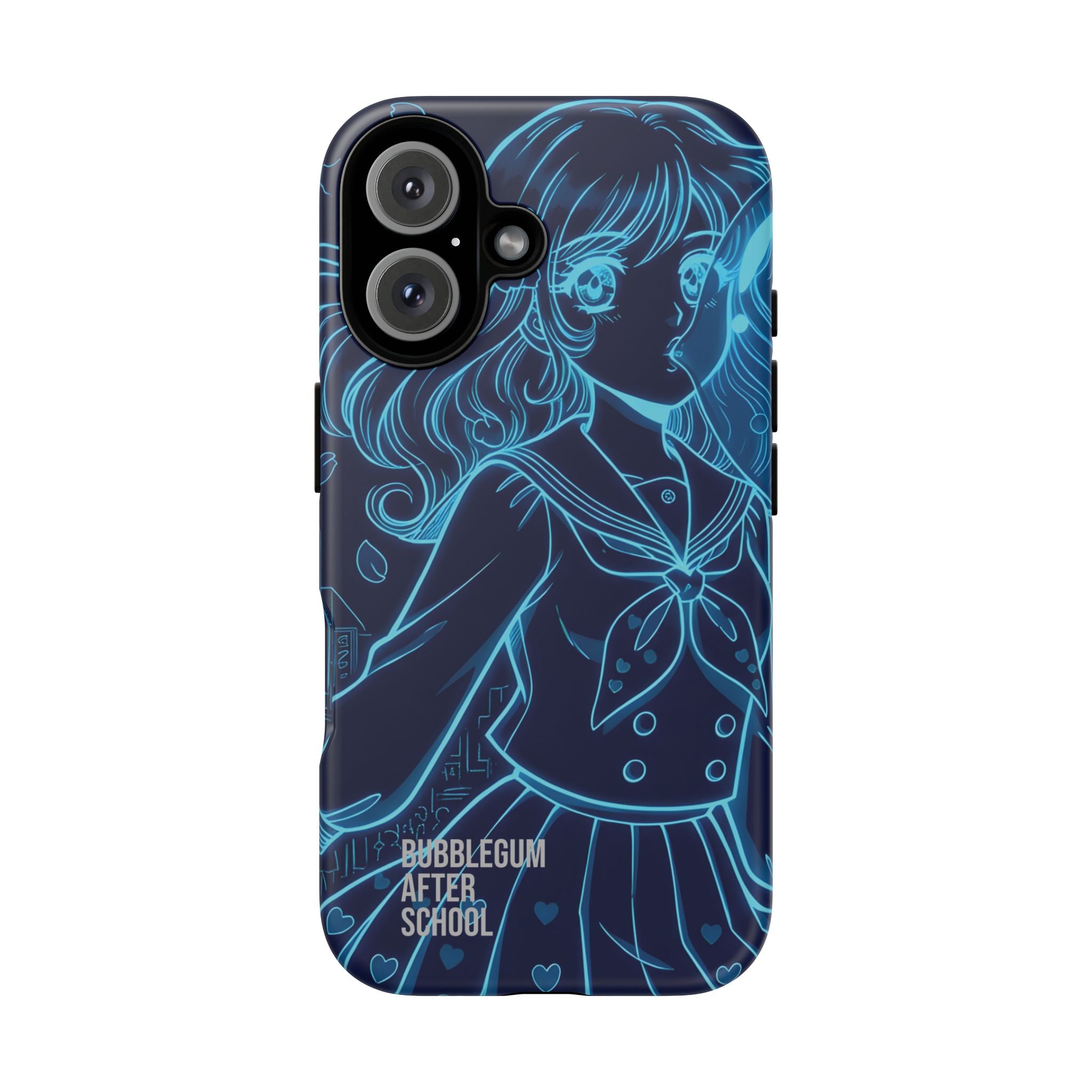 Neon blue anime girl cyberpunk phone case Bubblegum After School