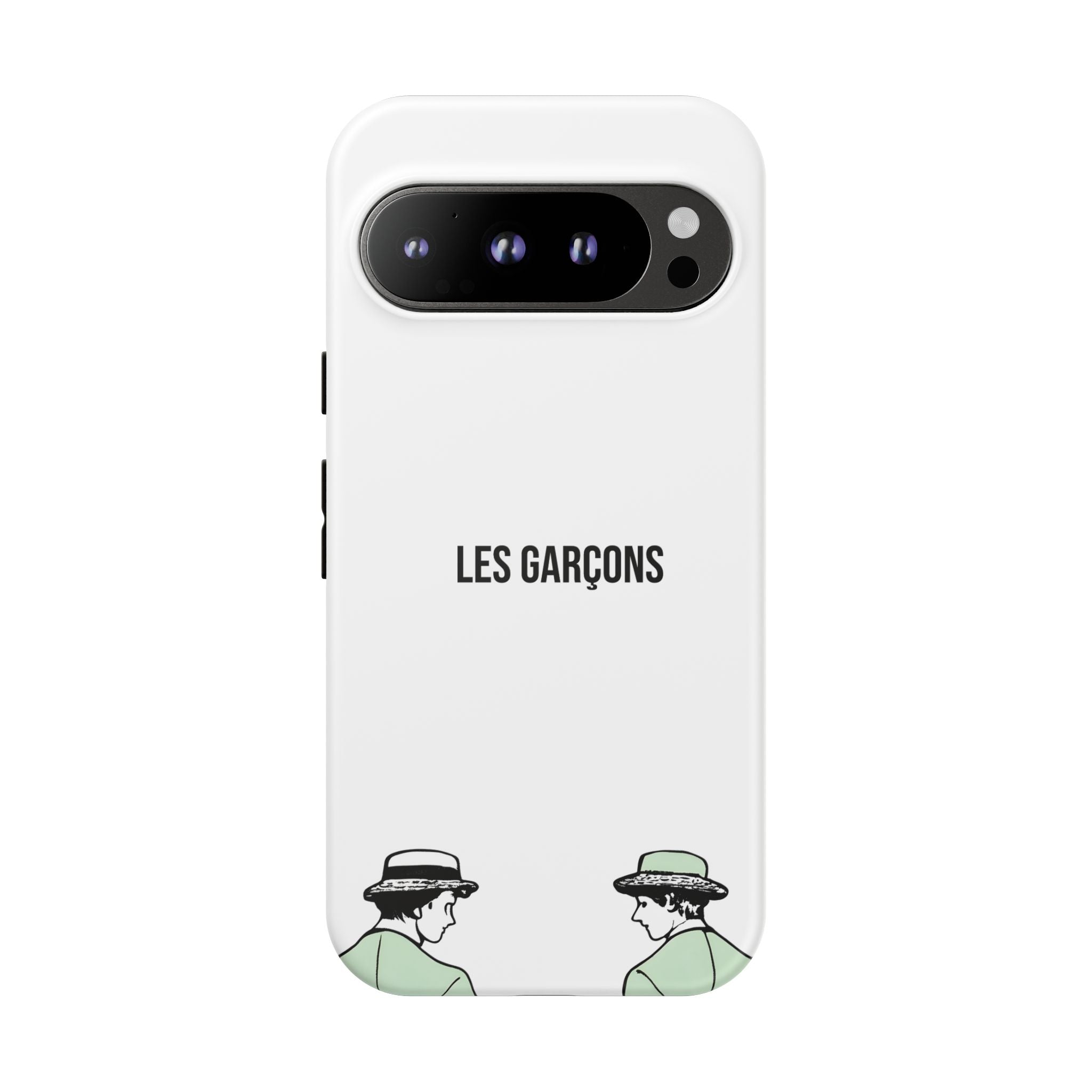 Les Garçons Parisian style minimal phone case with artistic illustration.
