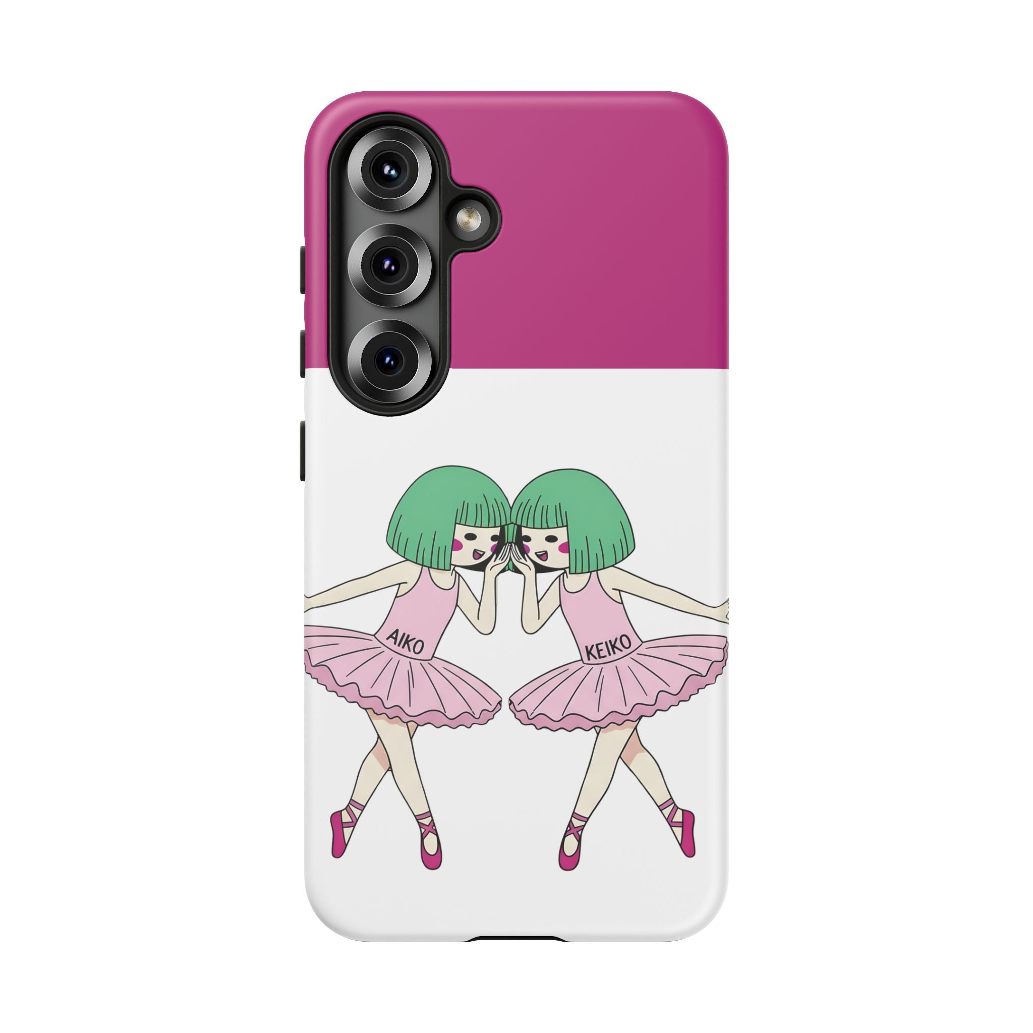 cute ballerina illustration phone case with Aiko and Keiko characters