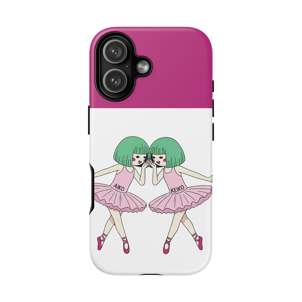 cute ballerina illustration phone case with Aiko and Keiko characters