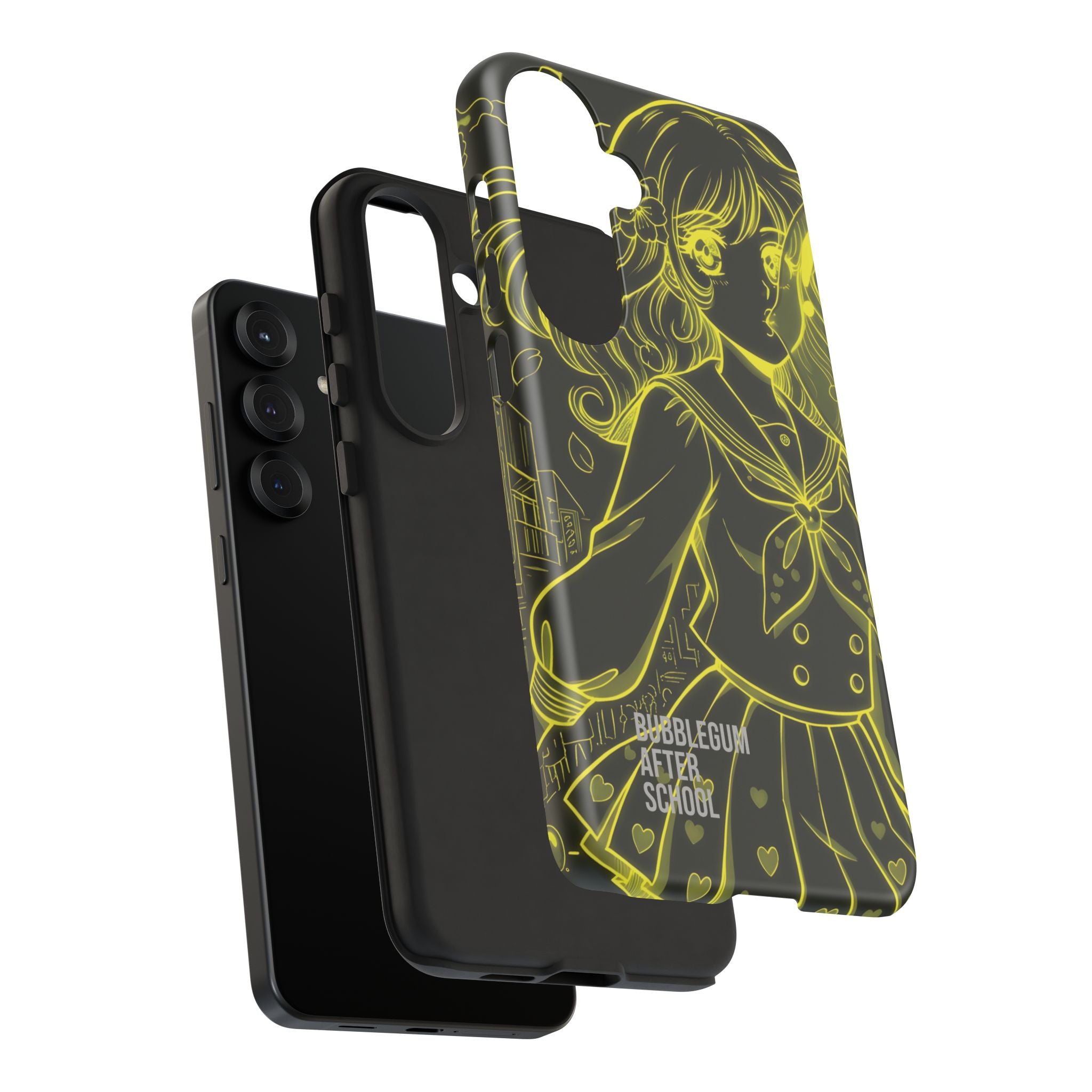 Neon yellow anime girl cyberpunk phone case Bubblegum After School
