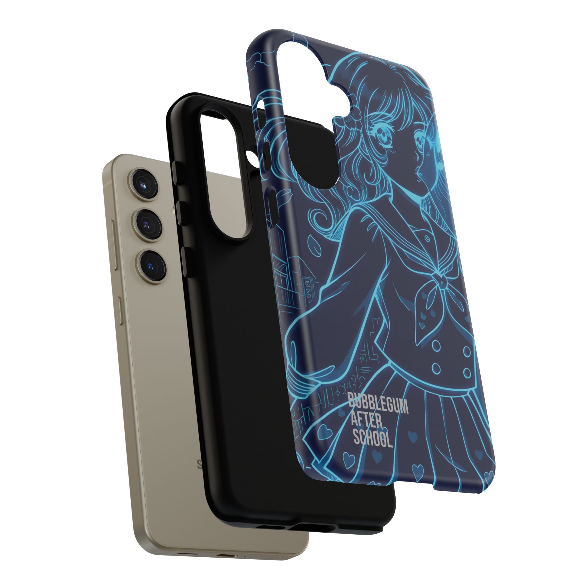 Neon blue anime girl cyberpunk phone case Bubblegum After School