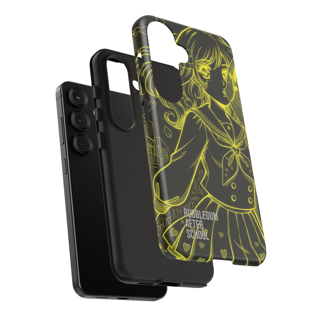 Neon yellow anime girl cyberpunk phone case Bubblegum After School