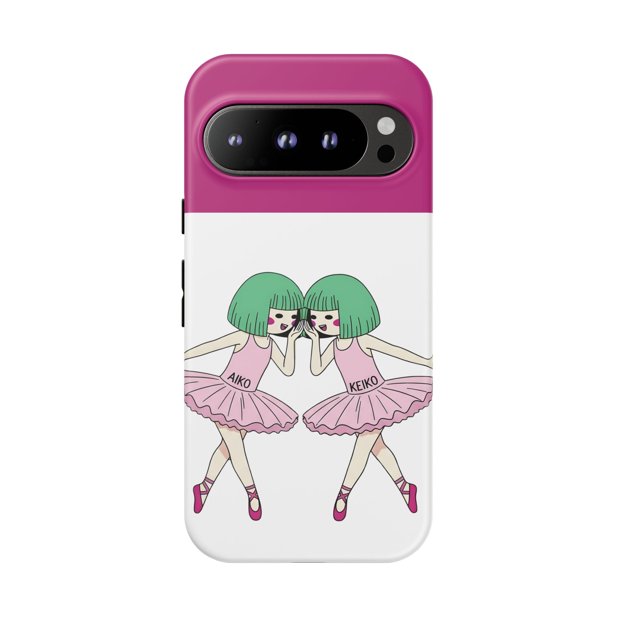 cute ballerina illustration Google Pixel phone case with Aiko and Keiko characters