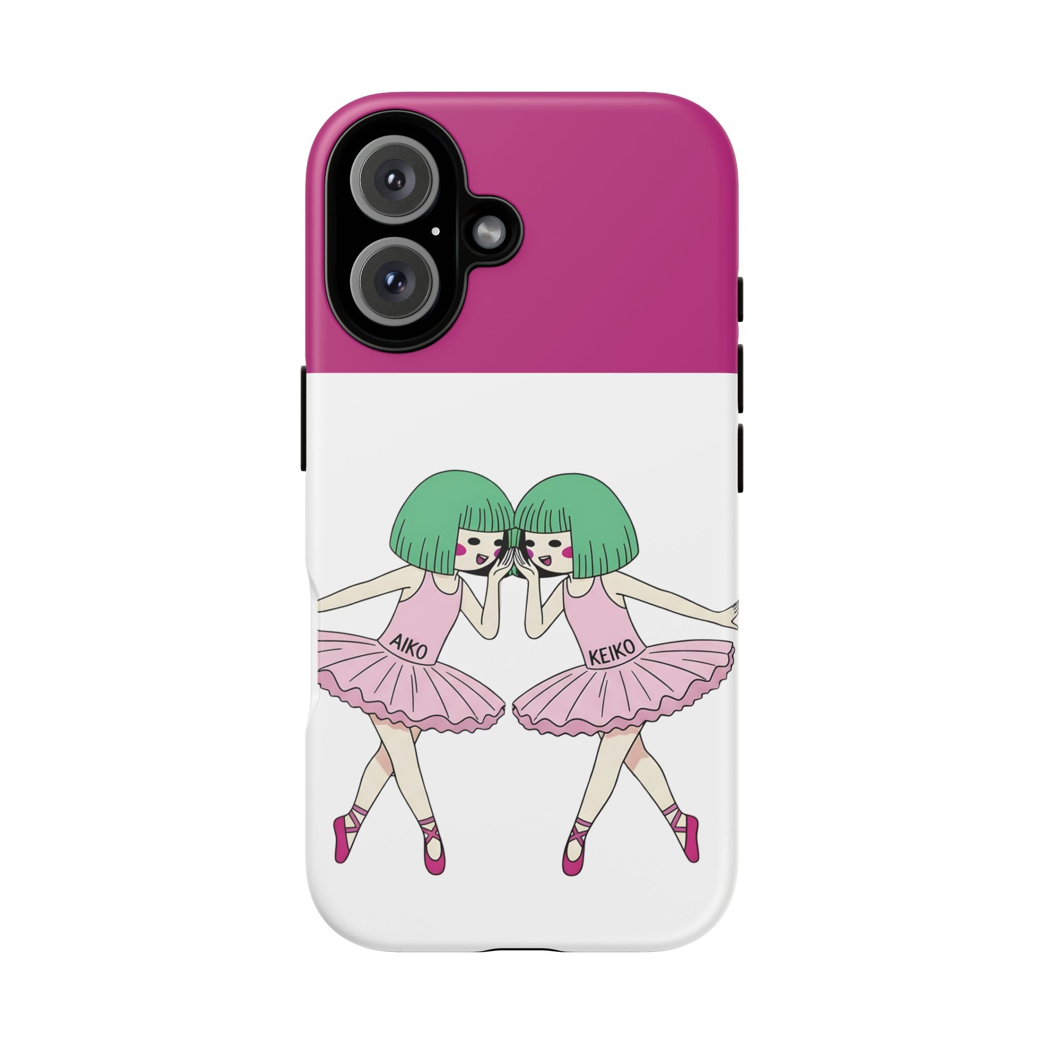 cute ballerina illustration phone case with Aiko and Keiko characters