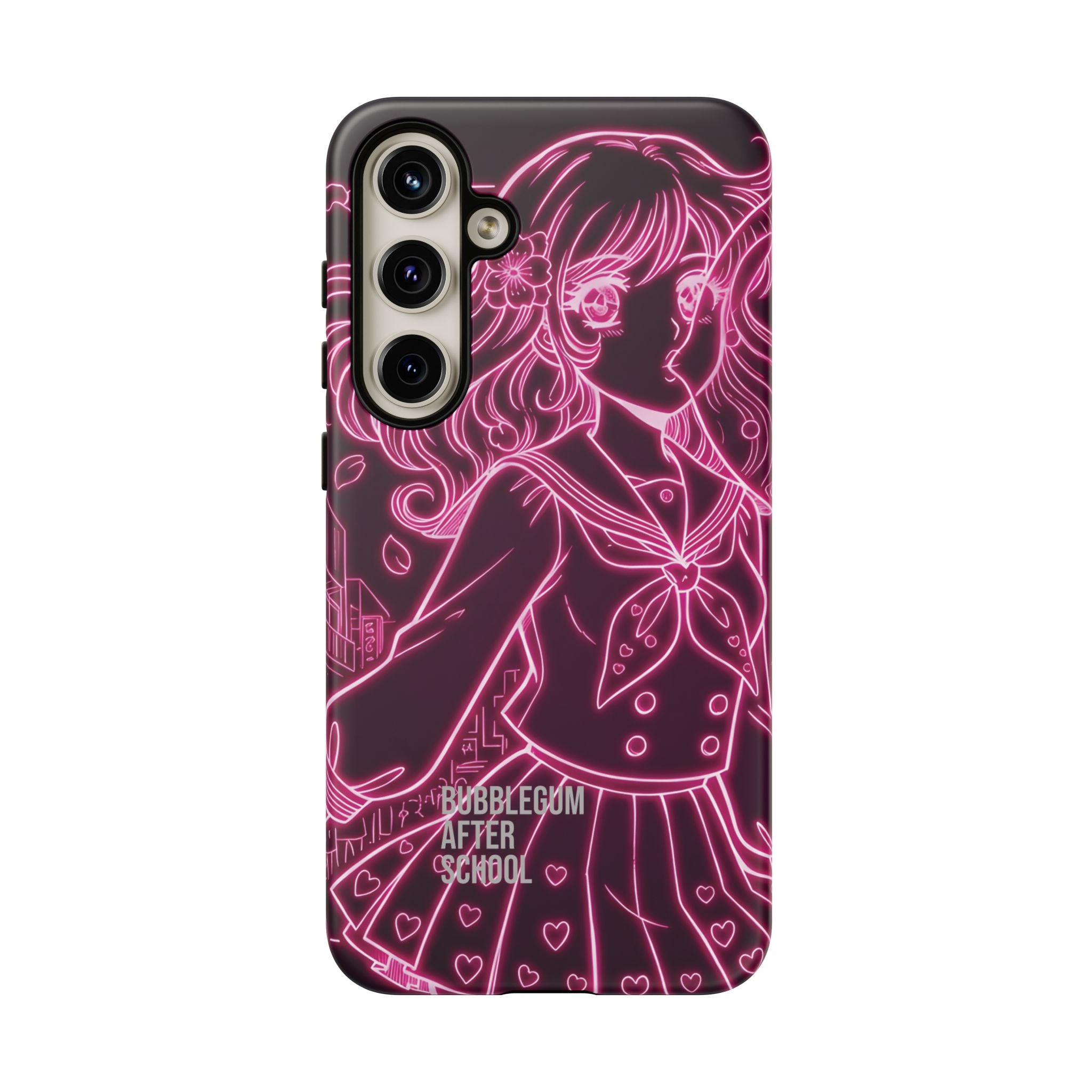 Neon pink anime girl cyberpunk phone case Bubblegum After School