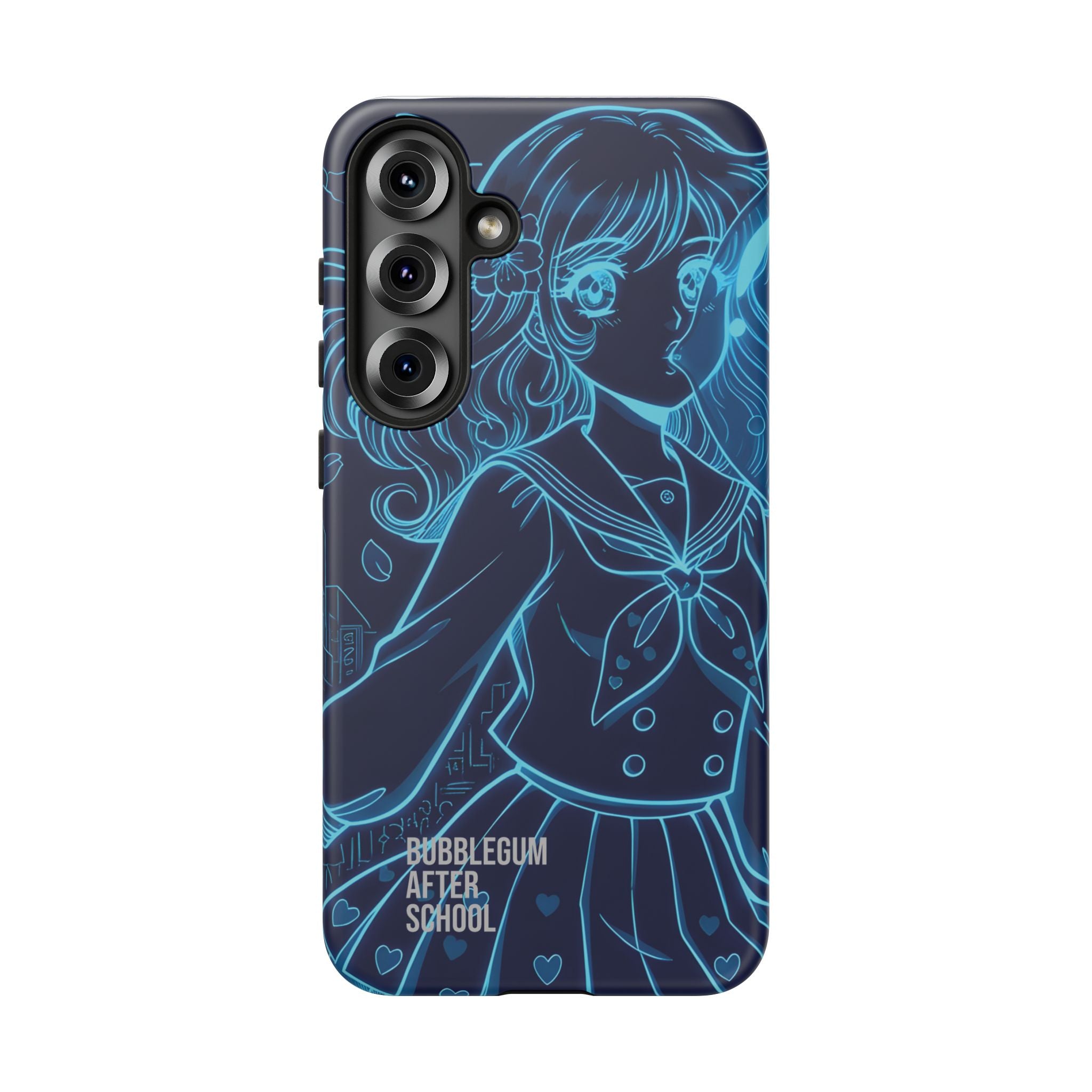 Neon blue anime girl cyberpunk phone case Bubblegum After School