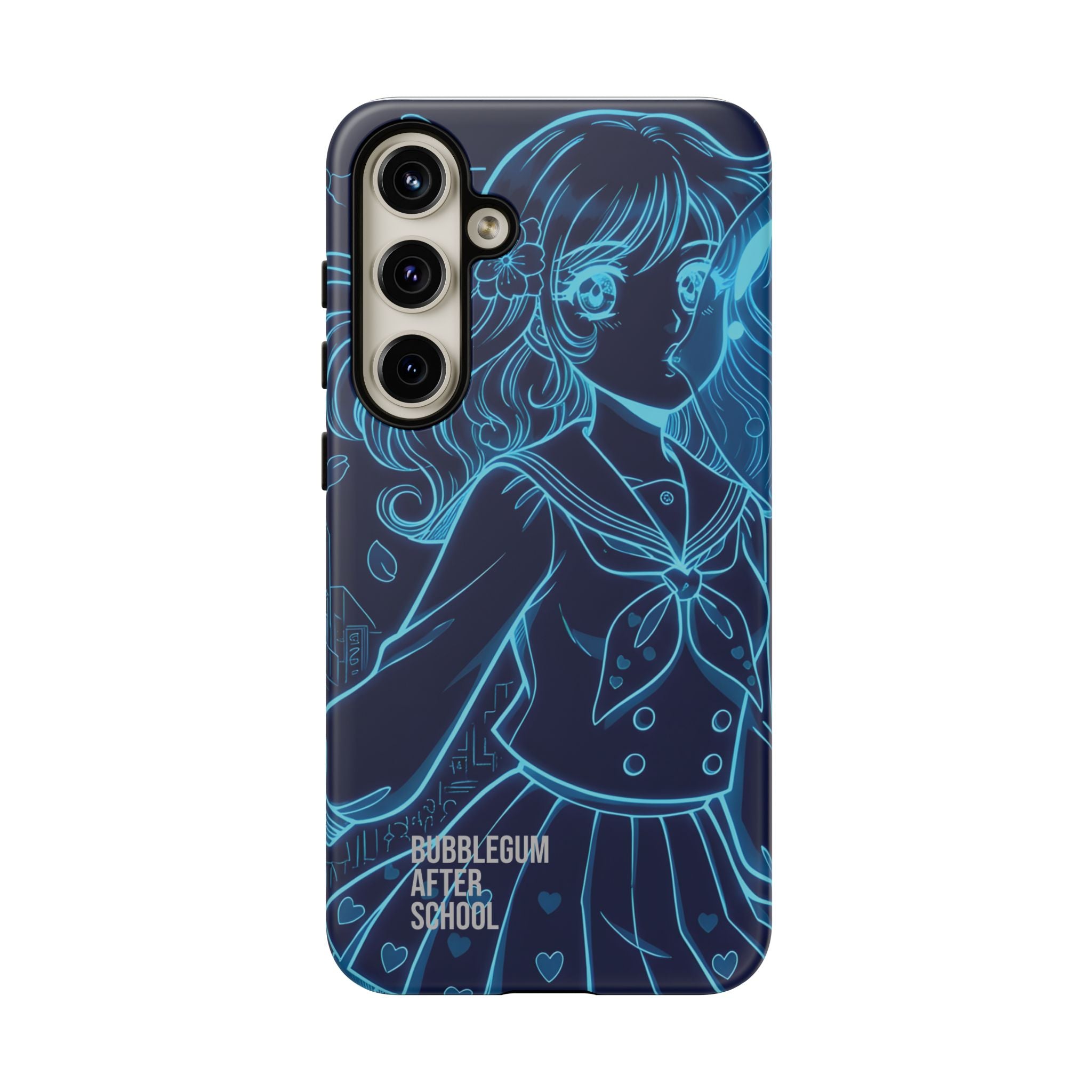 Neon blue anime girl cyberpunk phone case Bubblegum After School