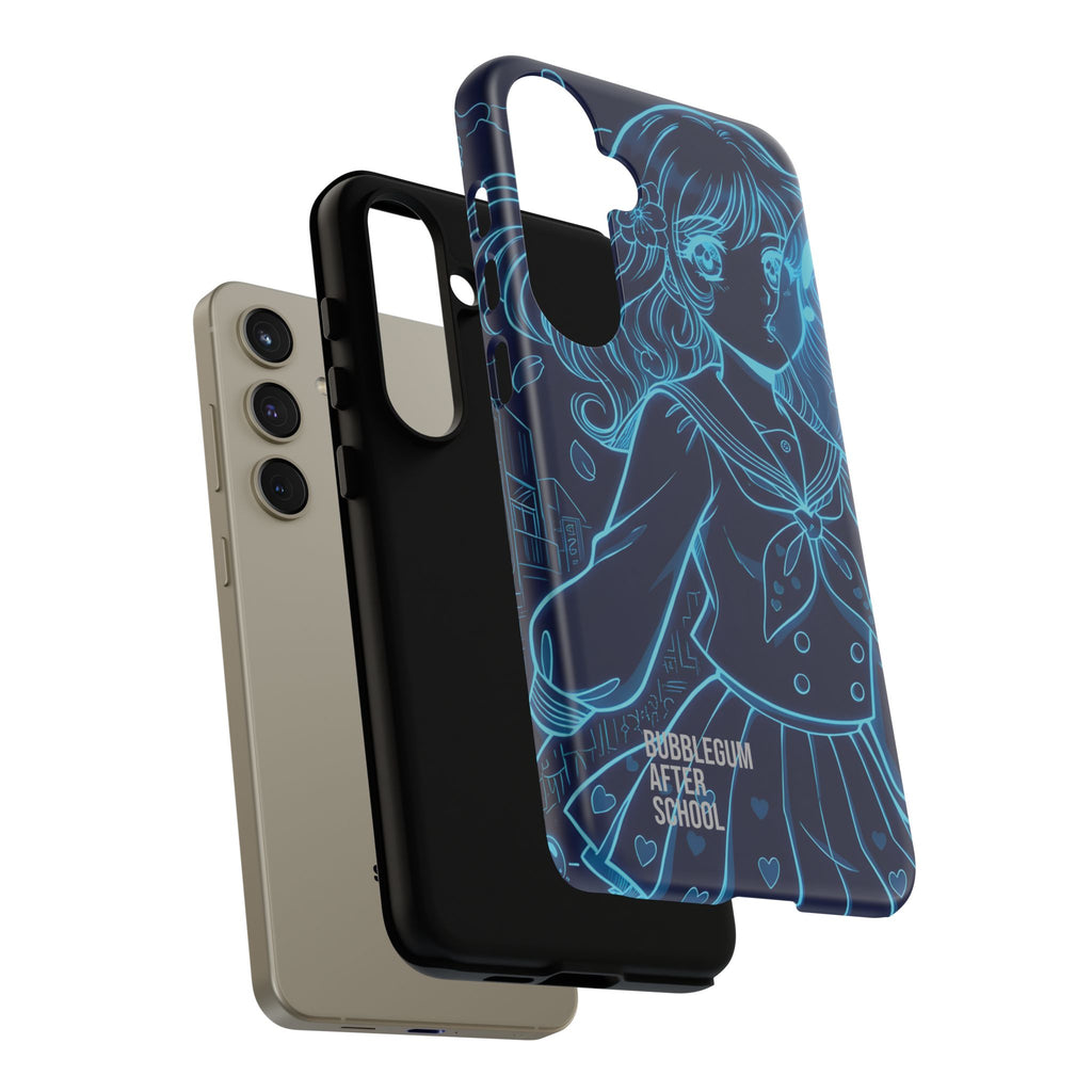 Neon blue anime girl cyberpunk phone case Bubblegum After School