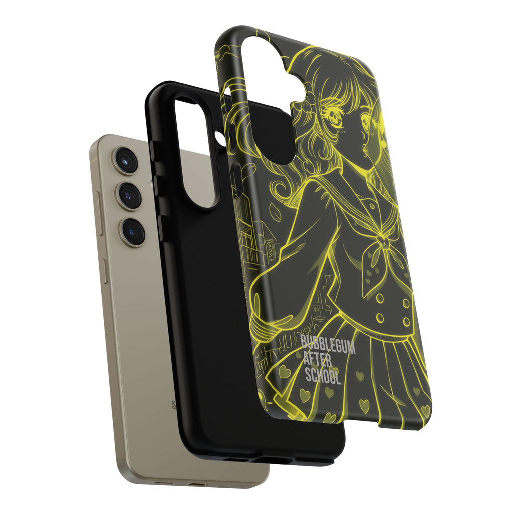 Neon yellow anime girl cyberpunk phone case Bubblegum After School