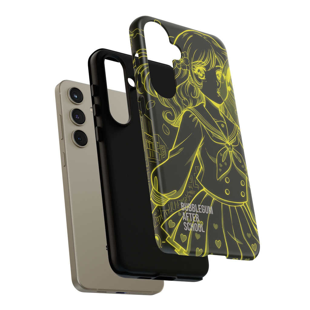 Neon yellow anime girl cyberpunk phone case Bubblegum After School