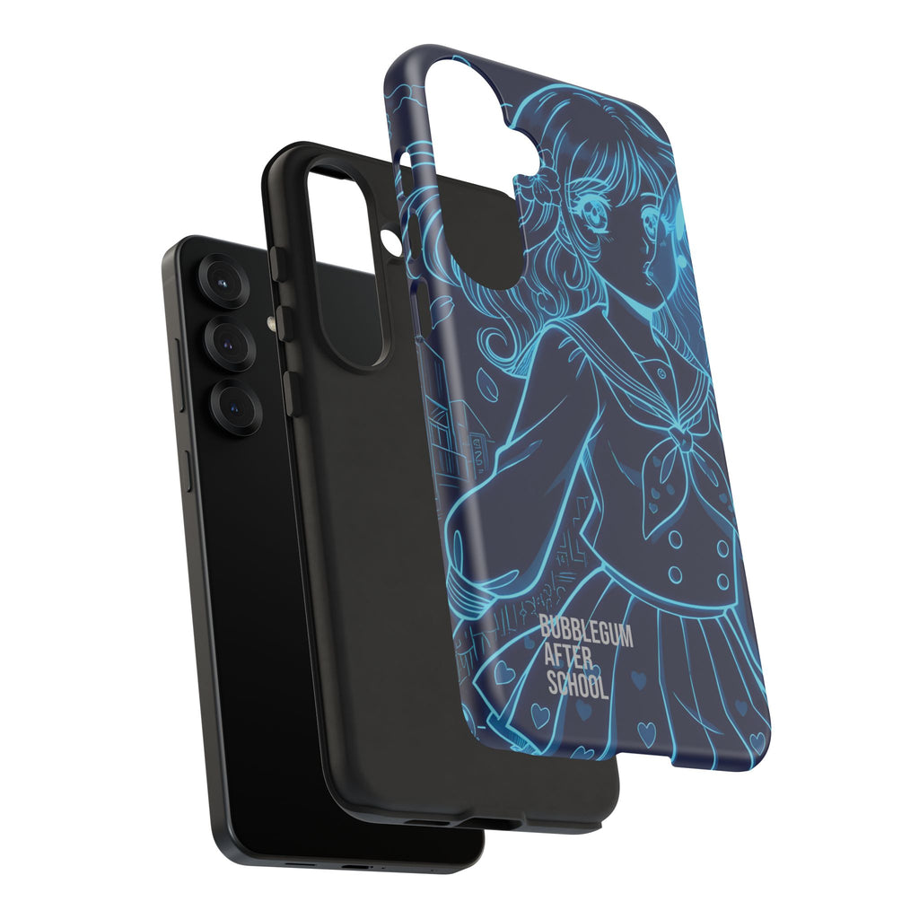 Neon blue anime girl cyberpunk phone case Bubblegum After School