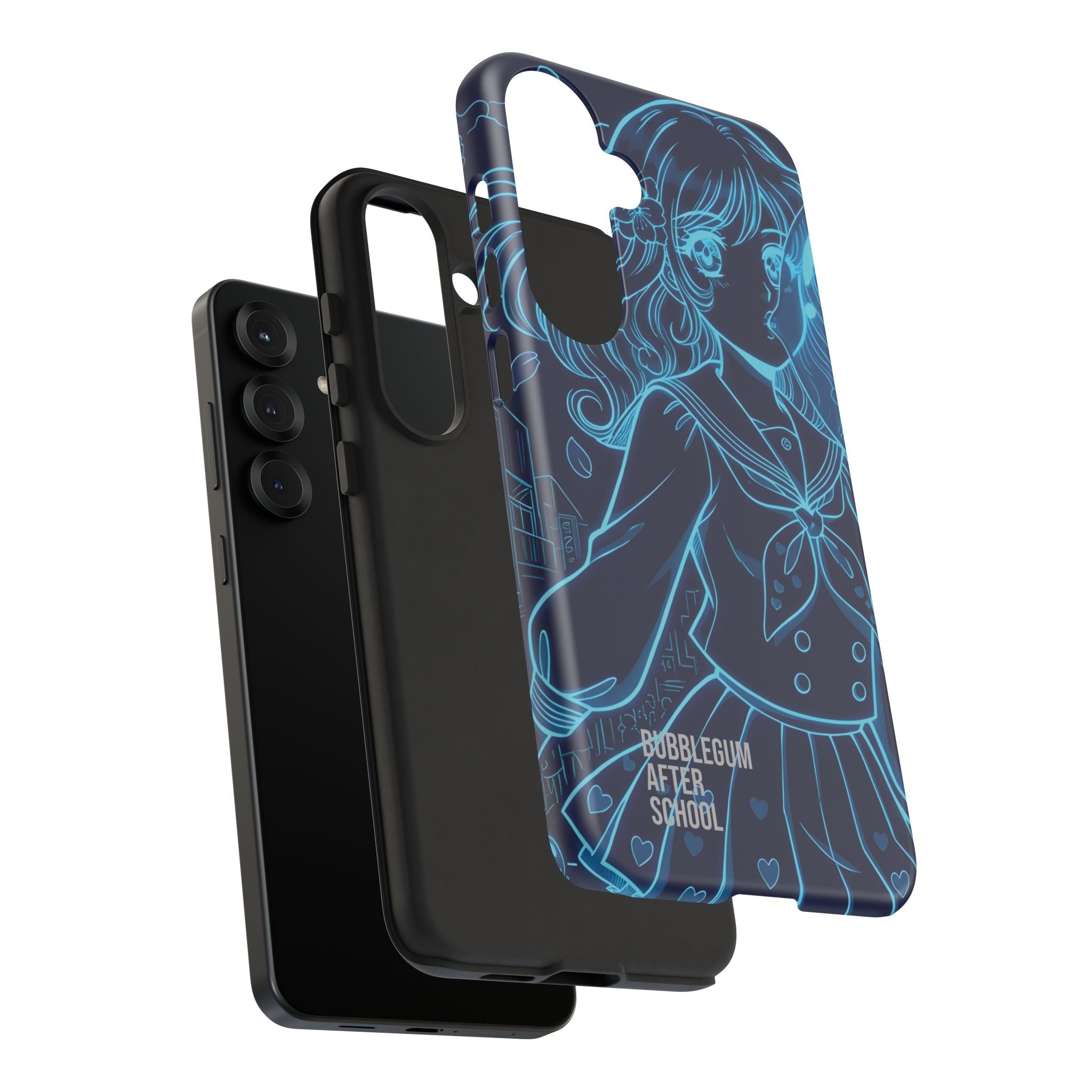 Neon blue anime girl cyberpunk phone case Bubblegum After School