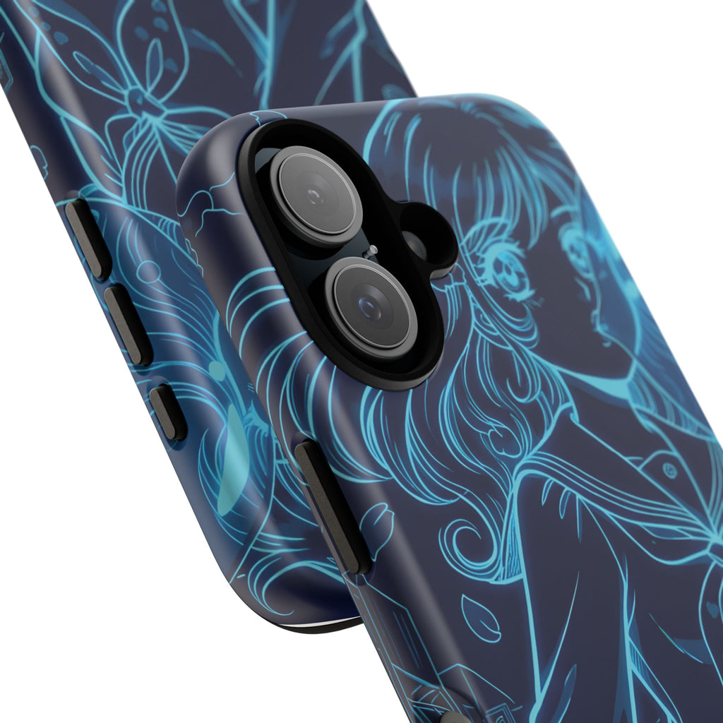 Neon blue anime girl cyberpunk phone case Bubblegum After School