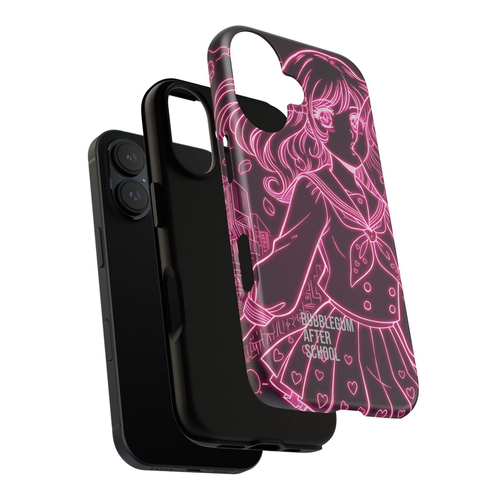 Neon pink anime girl cyberpunk phone case Bubblegum After School