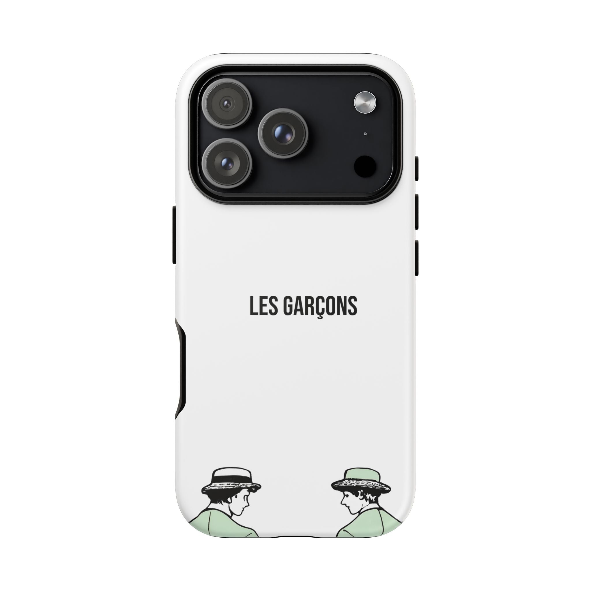 Les Garçons Parisian style minimal phone case with artistic illustration.
