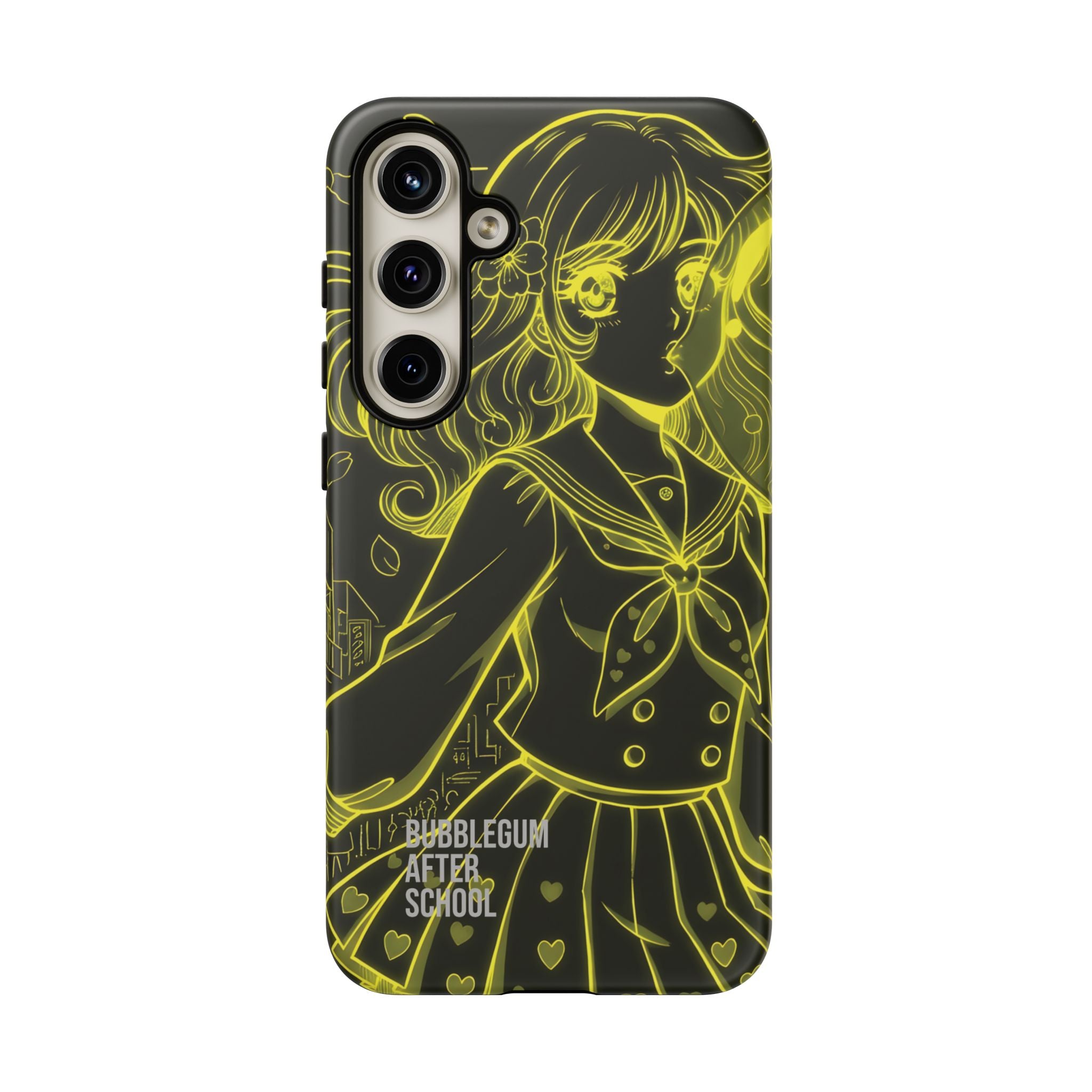Neon yellow anime girl cyberpunk phone case Bubblegum After School
