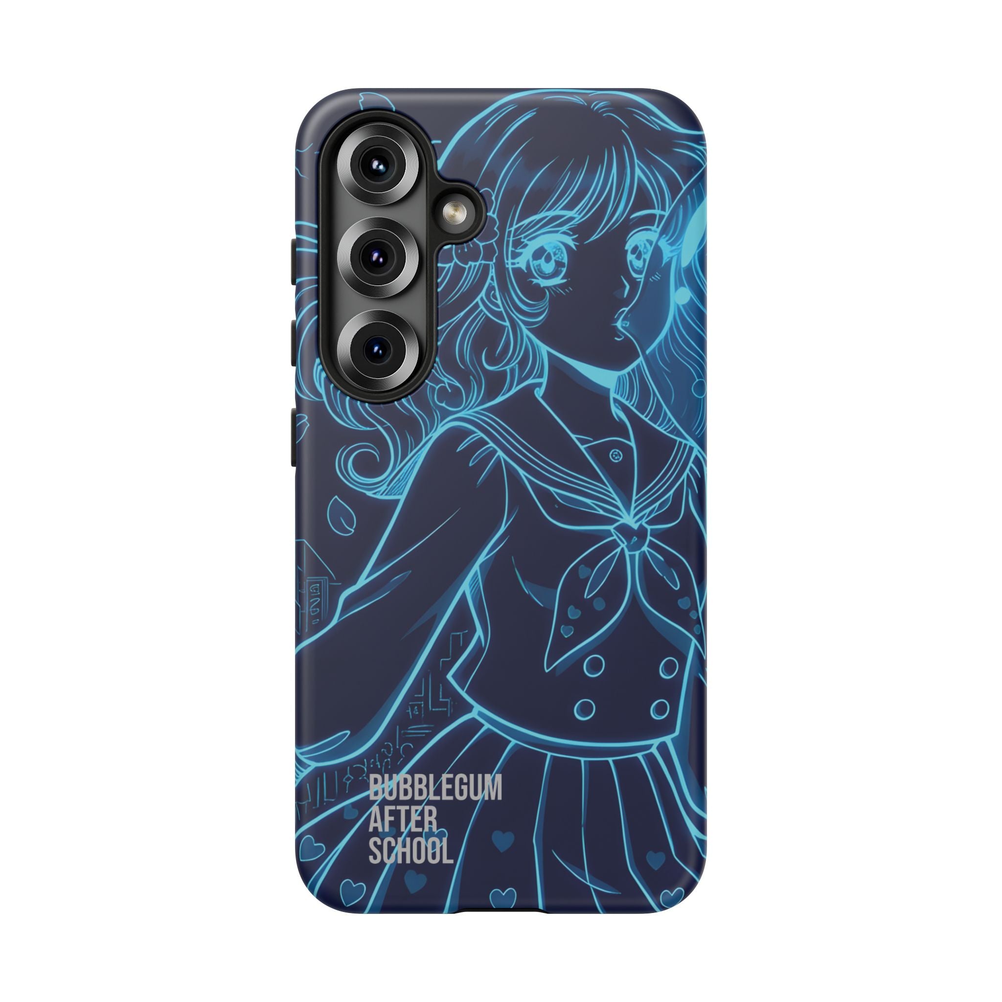 Neon blue anime girl cyberpunk phone case Bubblegum After School