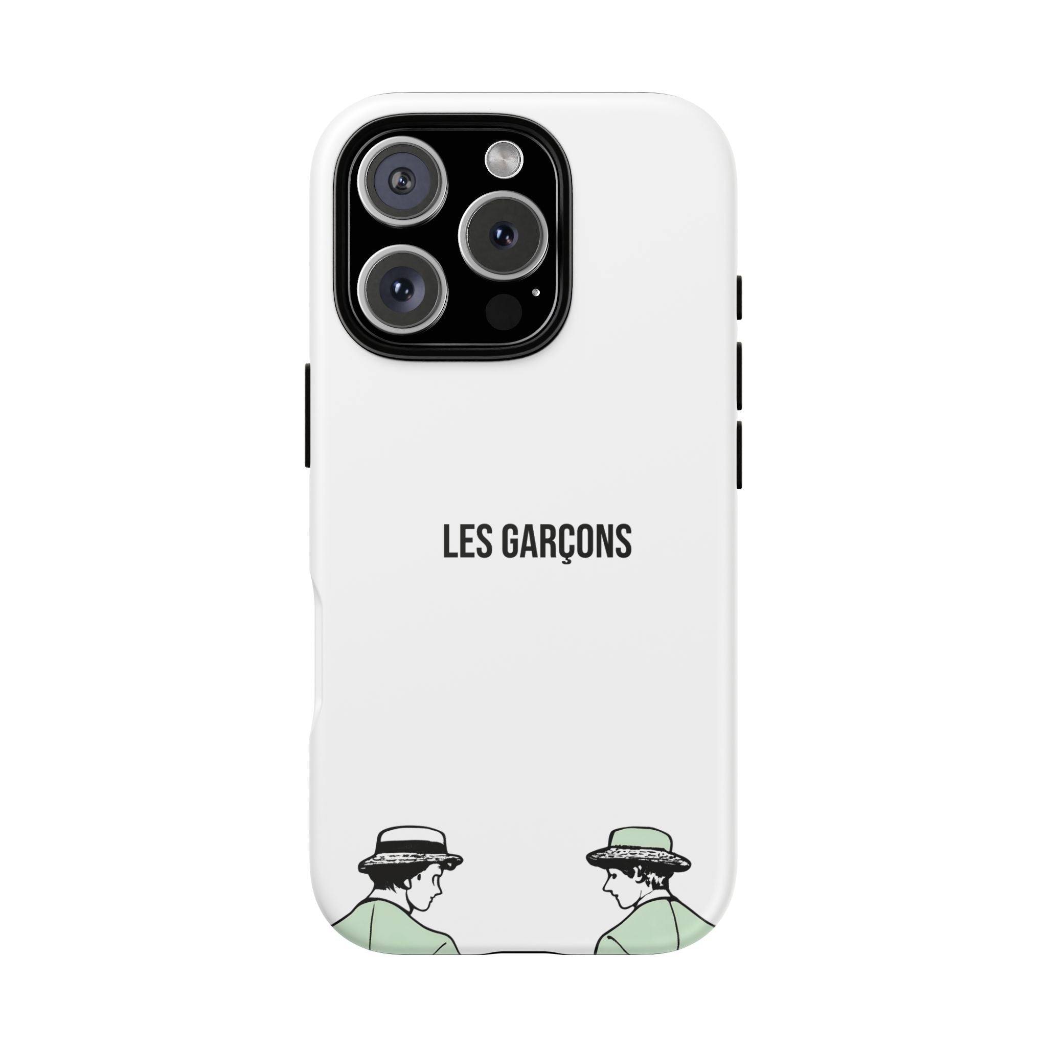 Les Garçons Parisian style minimal phone case with artistic illustration.
