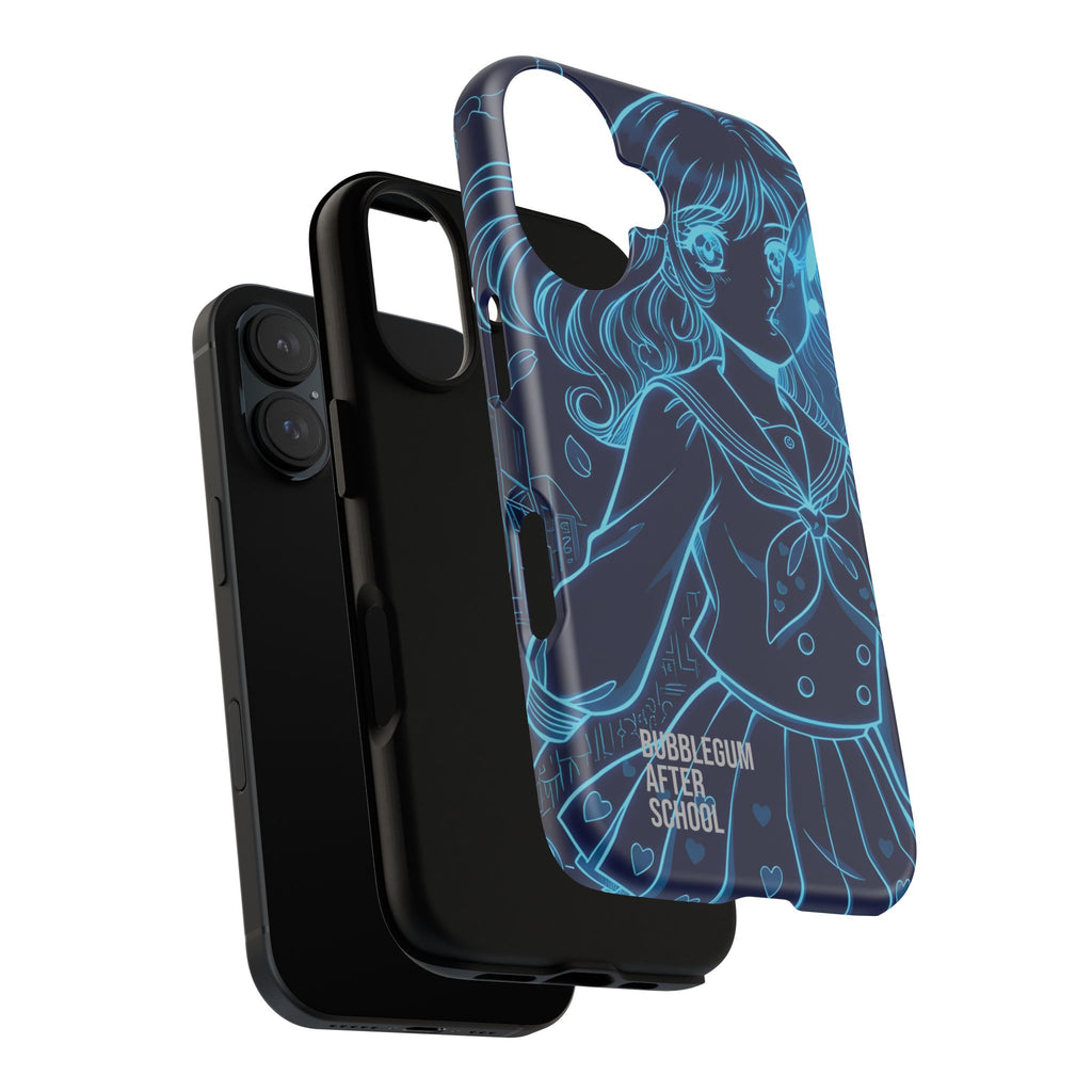 Neon blue anime girl cyberpunk phone case Bubblegum After School