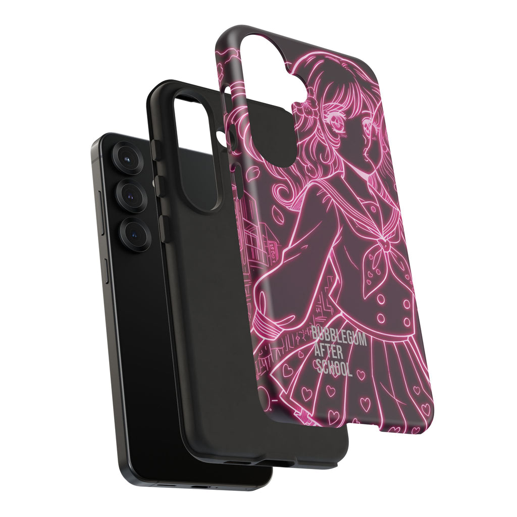 Neon pink anime girl cyberpunk phone case Bubblegum After School