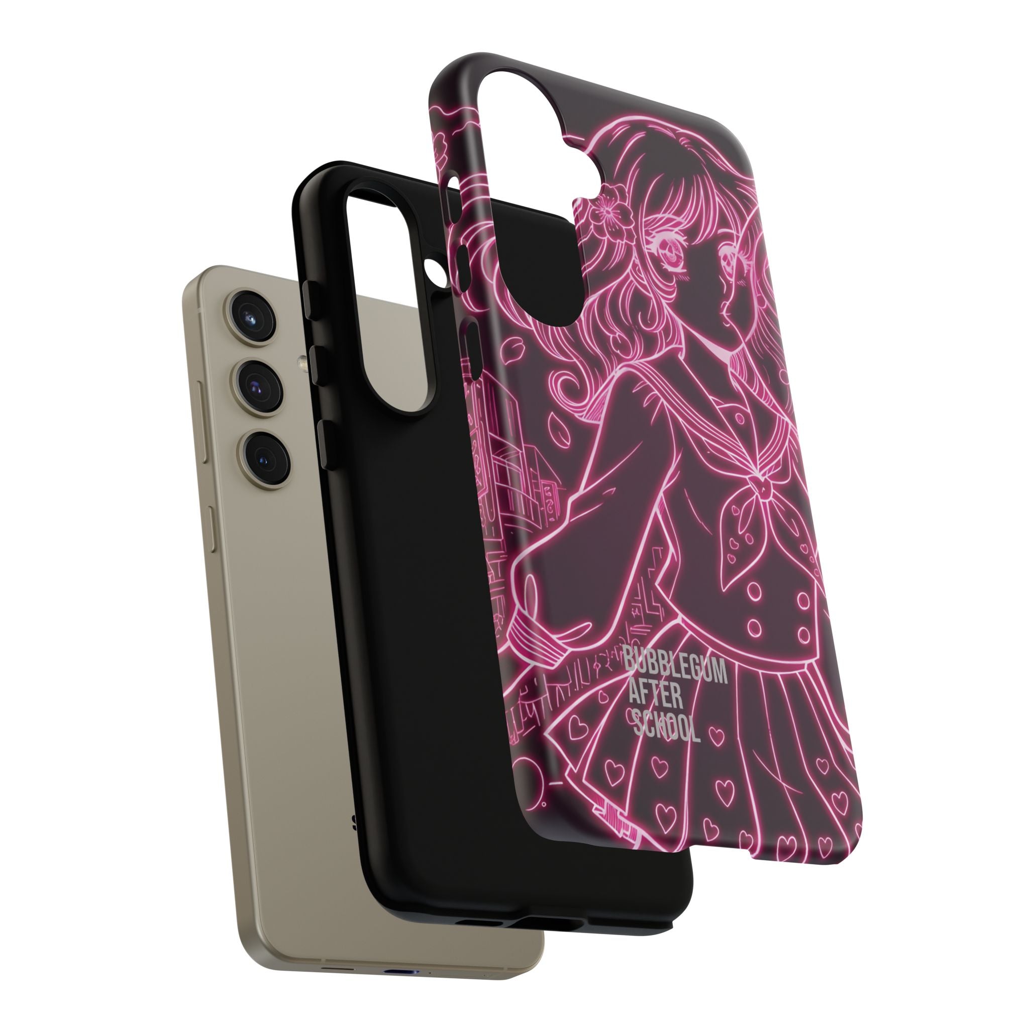 Neon pink anime girl cyberpunk Samsung Galaxy phone case Bubblegum After School