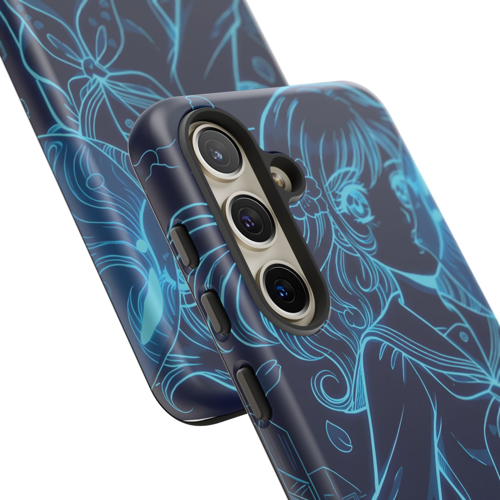 Neon blue anime girl cyberpunk phone case Bubblegum After School