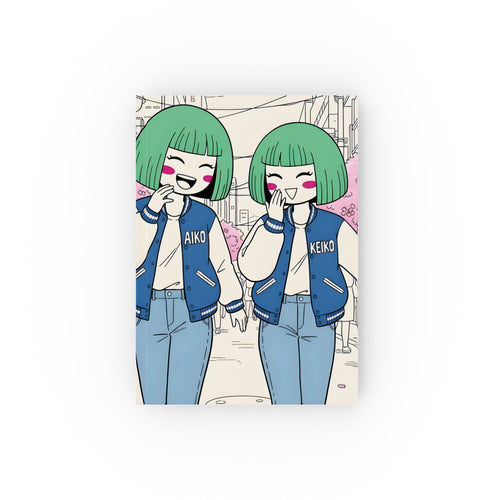 Aiko and Keiko kawaii anime girls friendship journal cover illustration