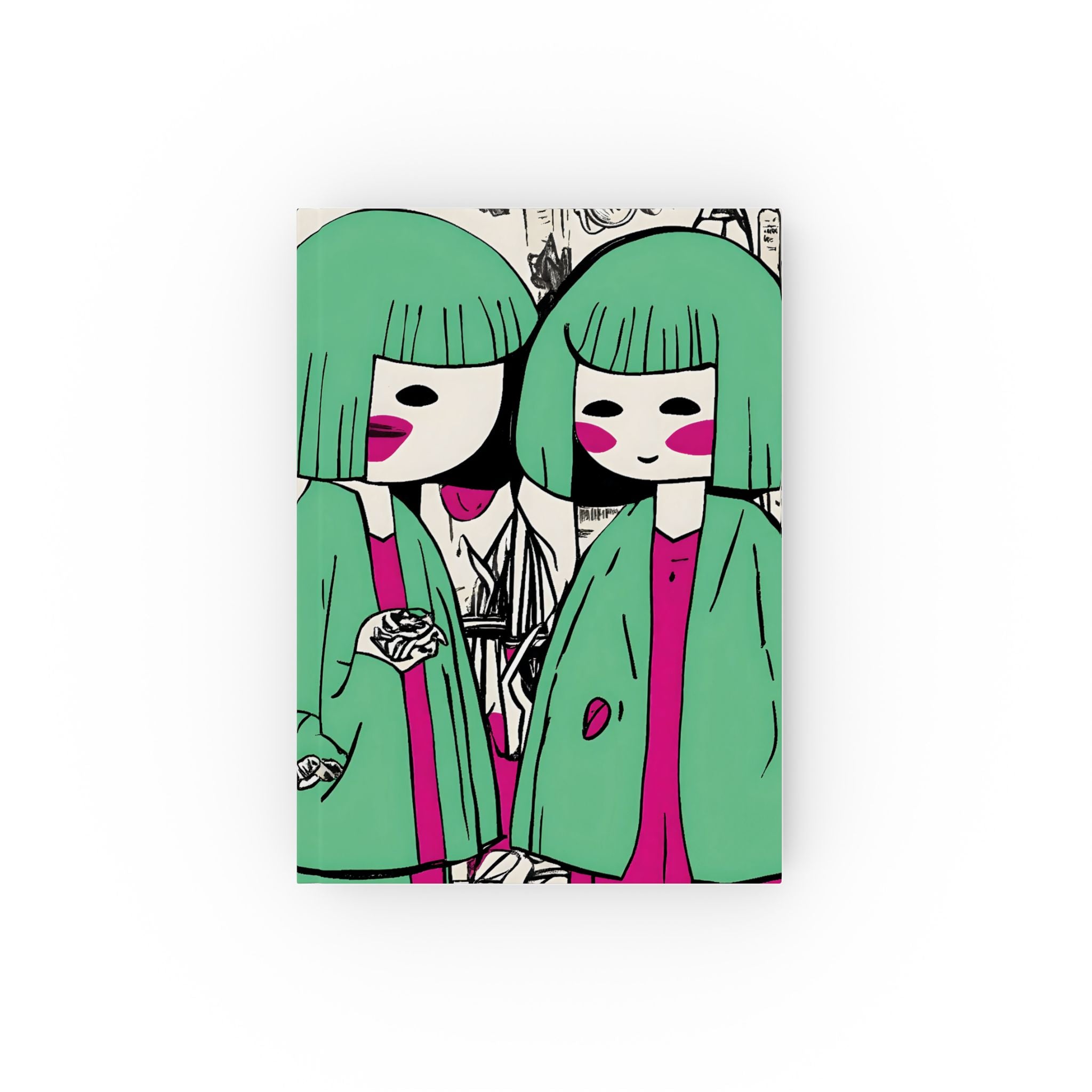 Aiko and Keiko Forever Friends hardcover illustrated journal with green hair characters and pink accents.