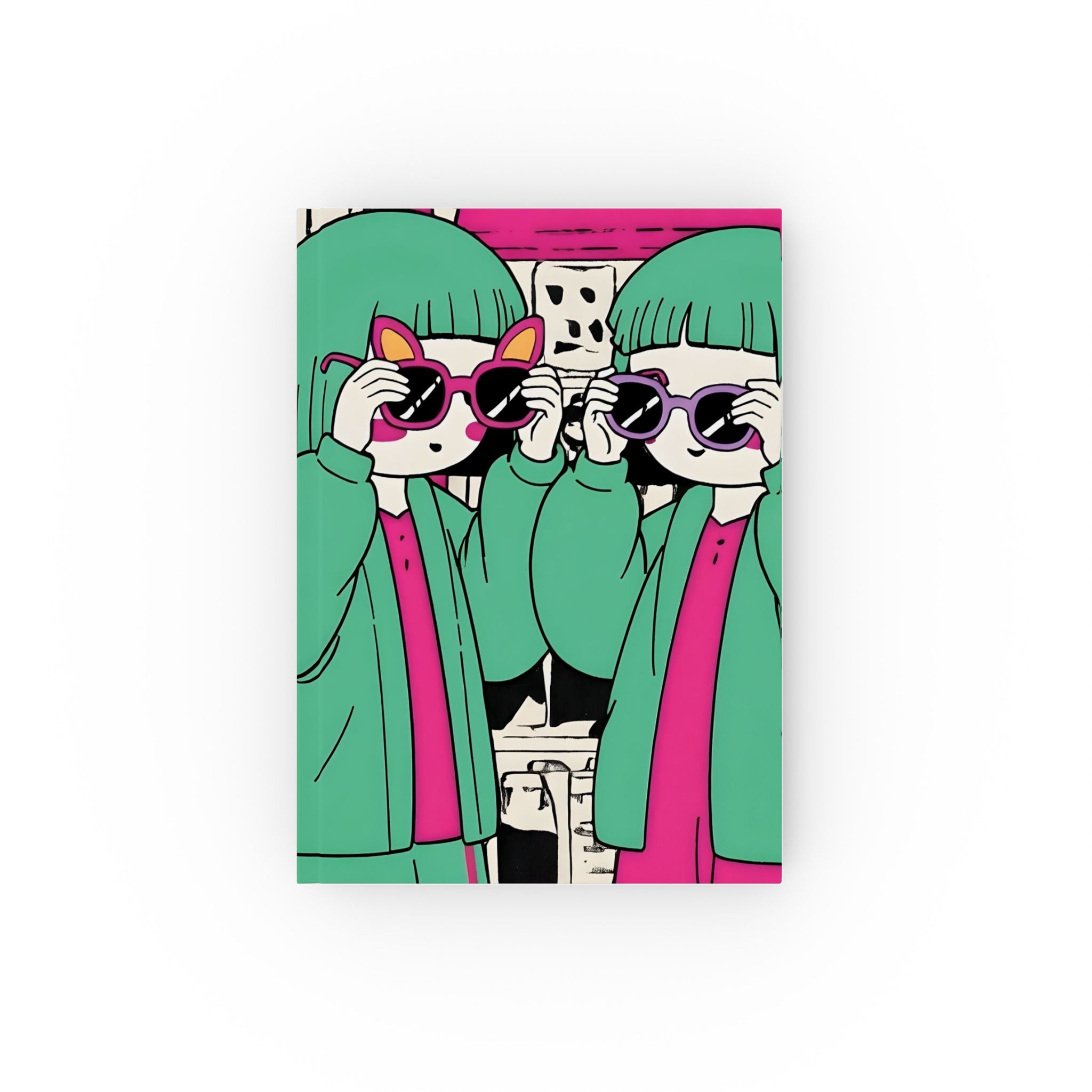 aiko keiko kawaii anime girls sunglasses illustration hardcover journal