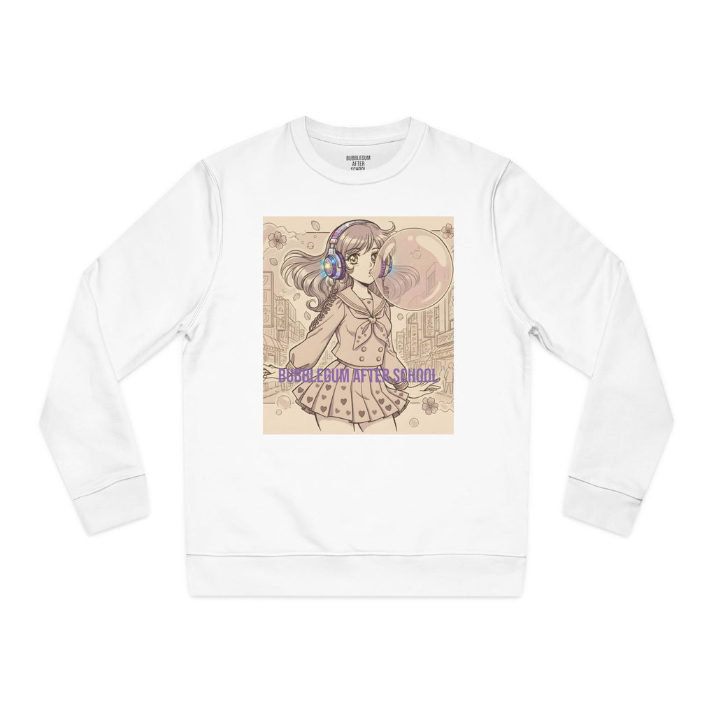 kawaii anime girl sweatshirt with headphones and bubblegum bubble illustration