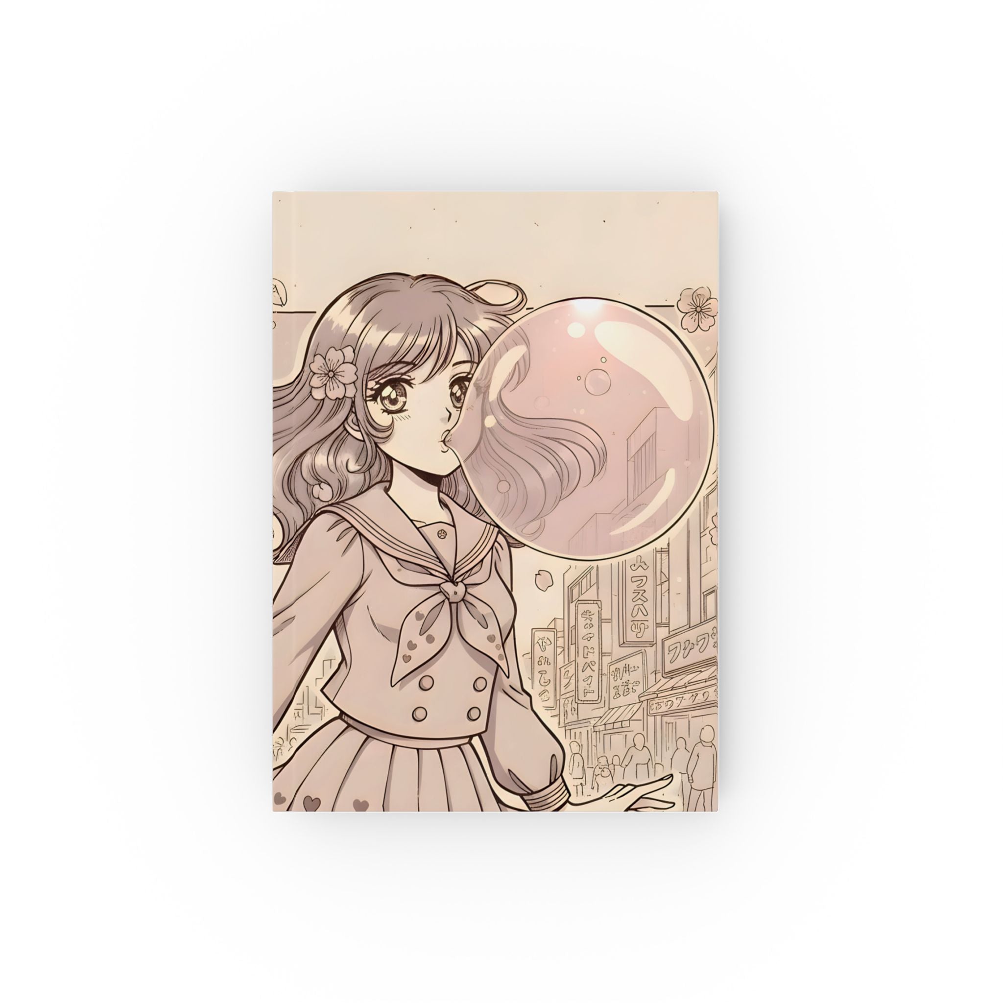 anime girl bubblegum illustration hardcover journal kawaii aesthetic notebook