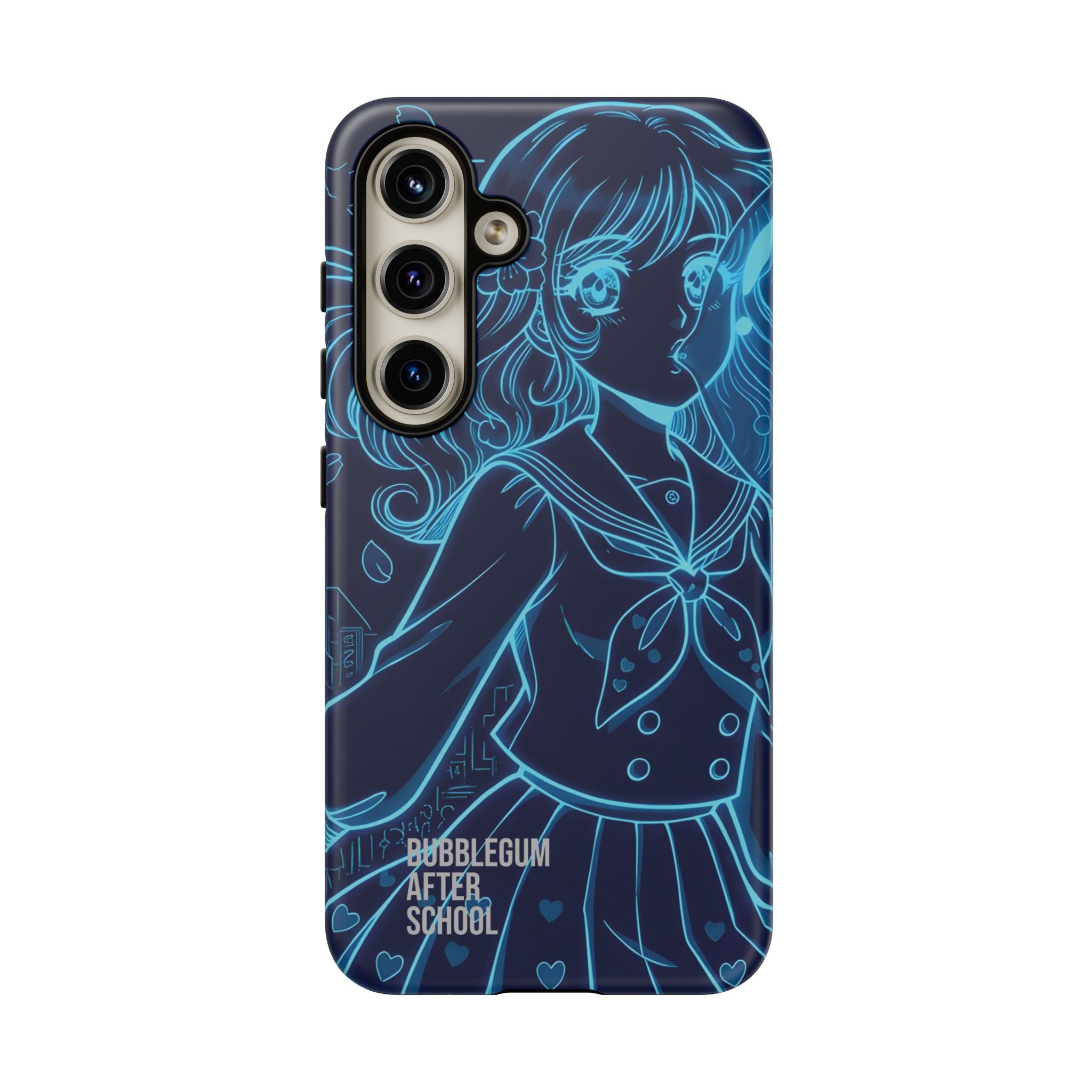 Neon blue anime girl cyberpunk phone case Bubblegum After School