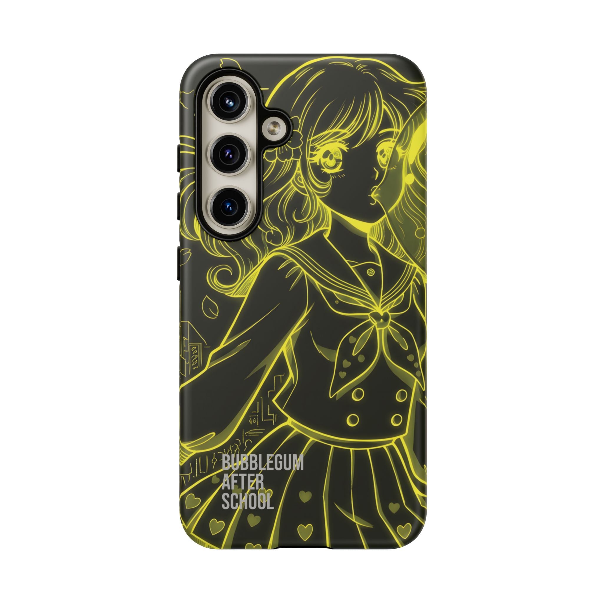 Neon yellow anime girl cyberpunk phone case Bubblegum After School