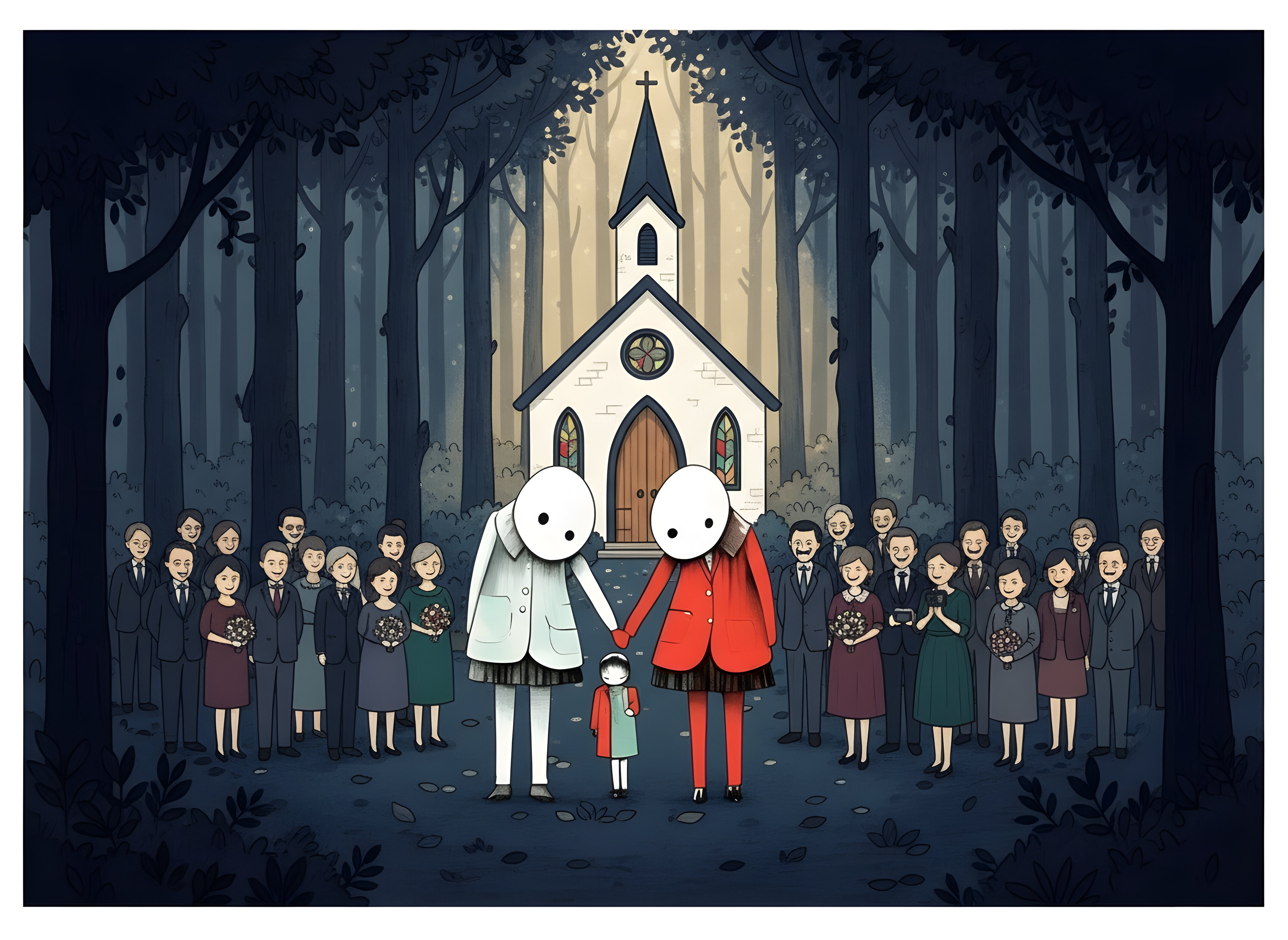 Family Portrait III Beyond the Forest Bleu blue forest sisters giclée art print