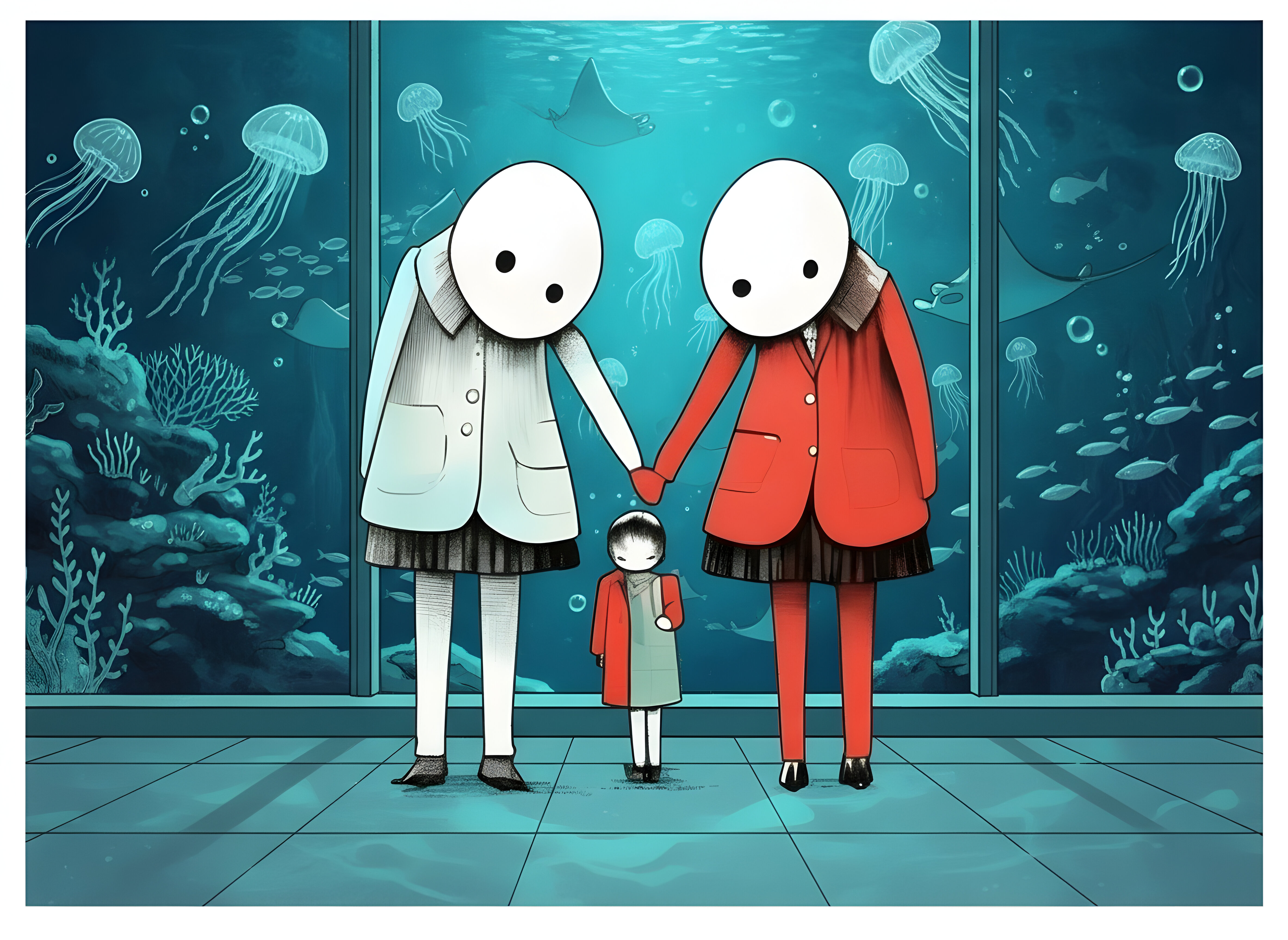 Family Portrait II Beyond the Forest Bleu blue forest sisters giclée art print