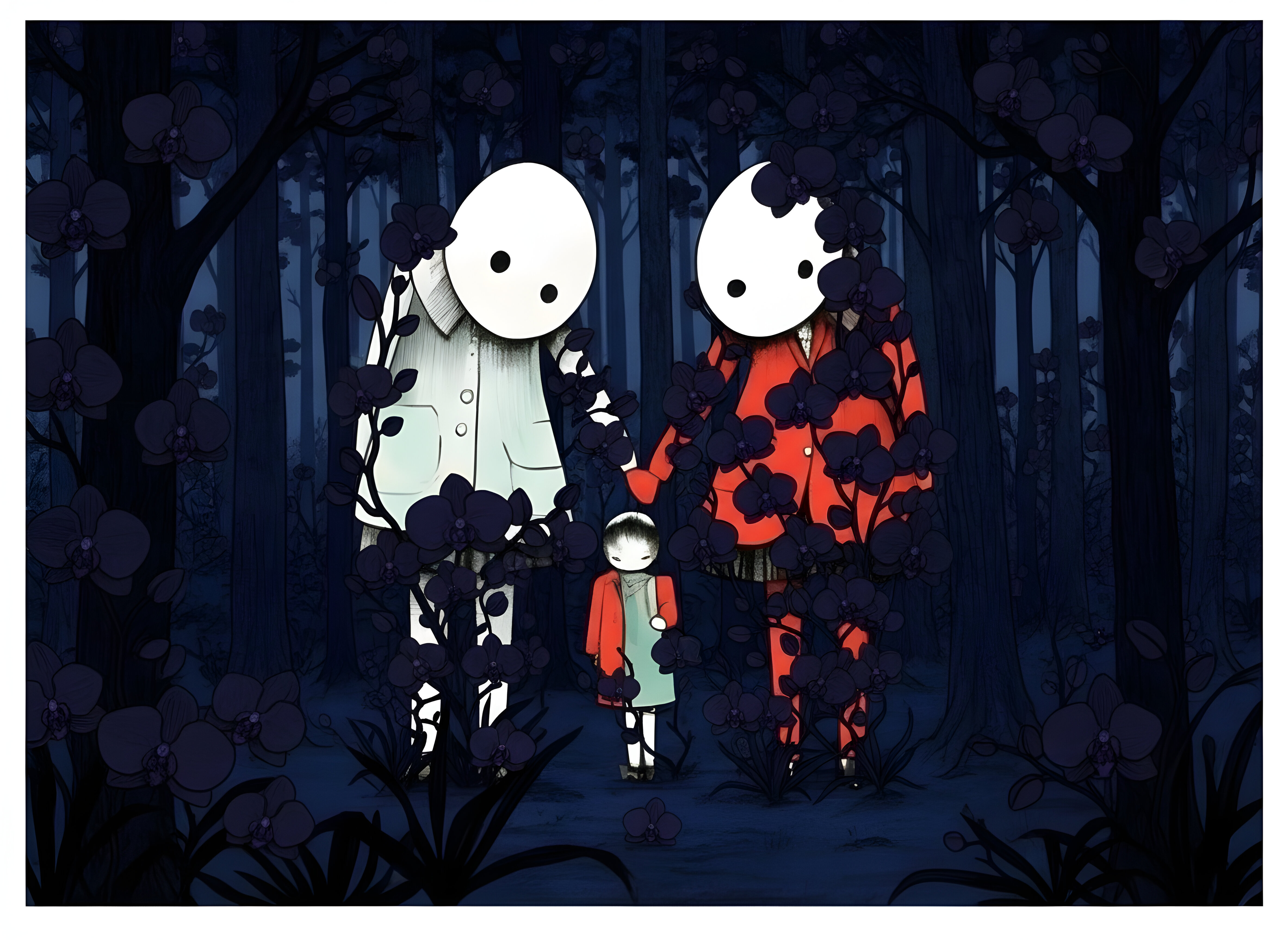 Family Portrait VII Beyond the Forest Bleu blue forest sisters giclée art print