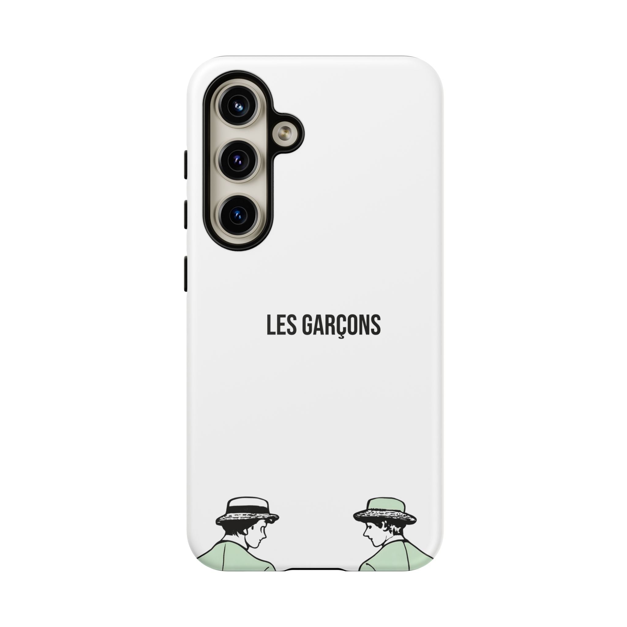 Les Garçons Parisian style minimal phone case with artistic illustration.
