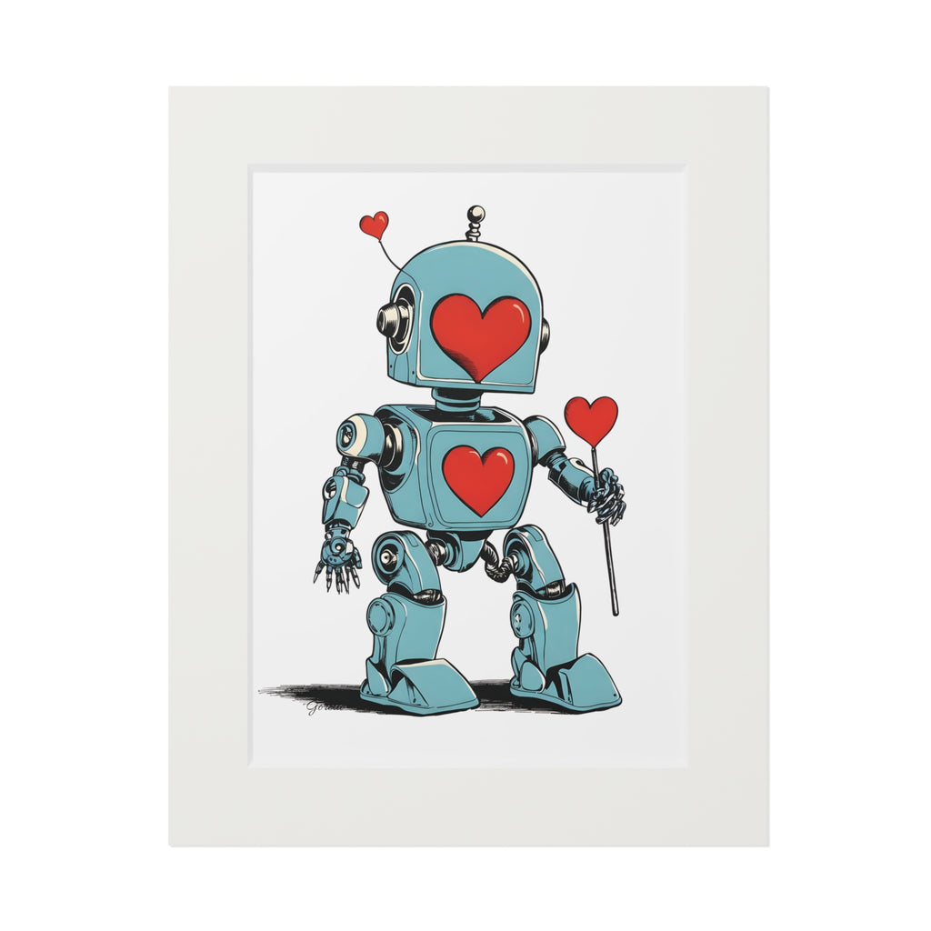 Lowen Blu robot character limited edition giclee art print with red hearts