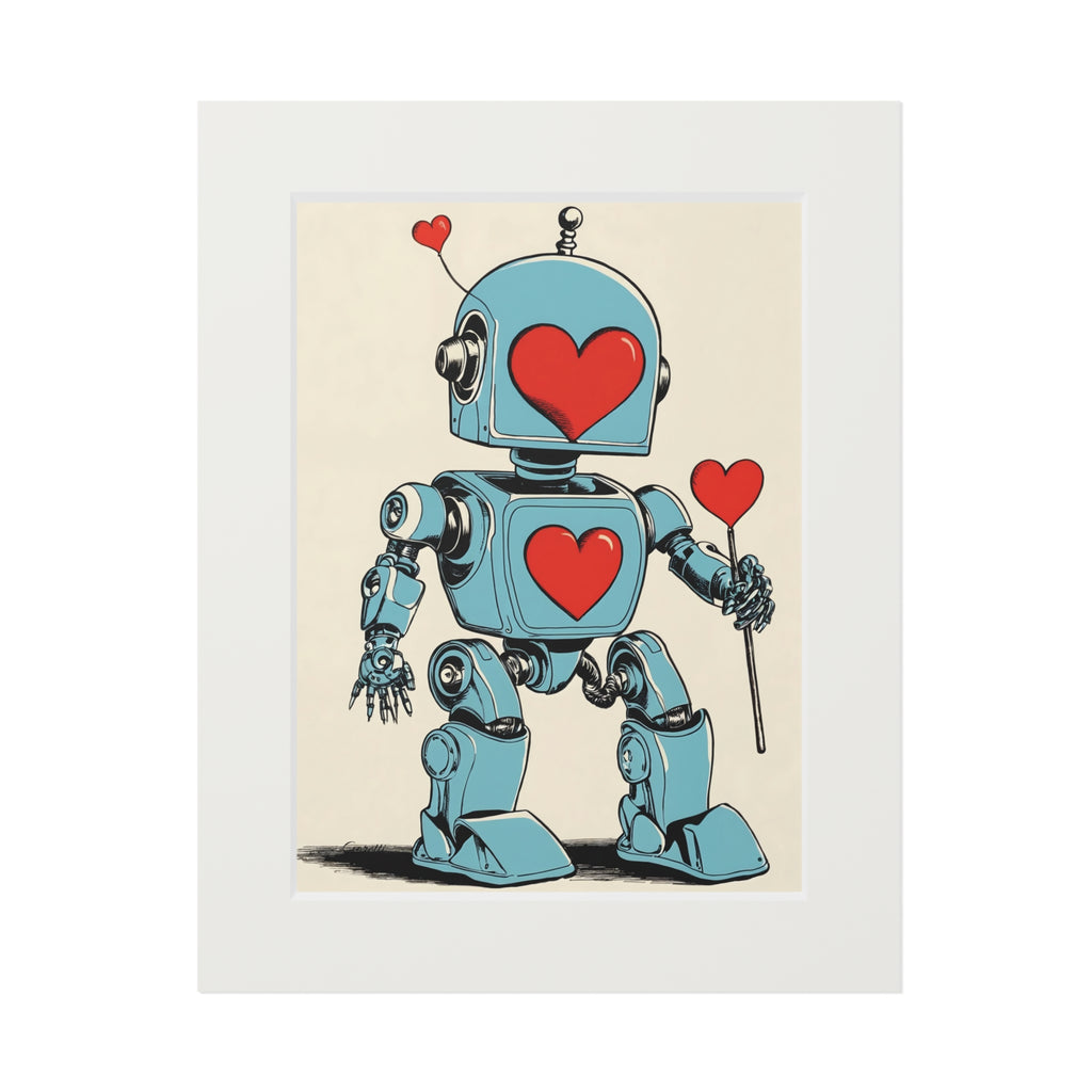 Lowen Blu robot character limited edition giclee art print with red hearts