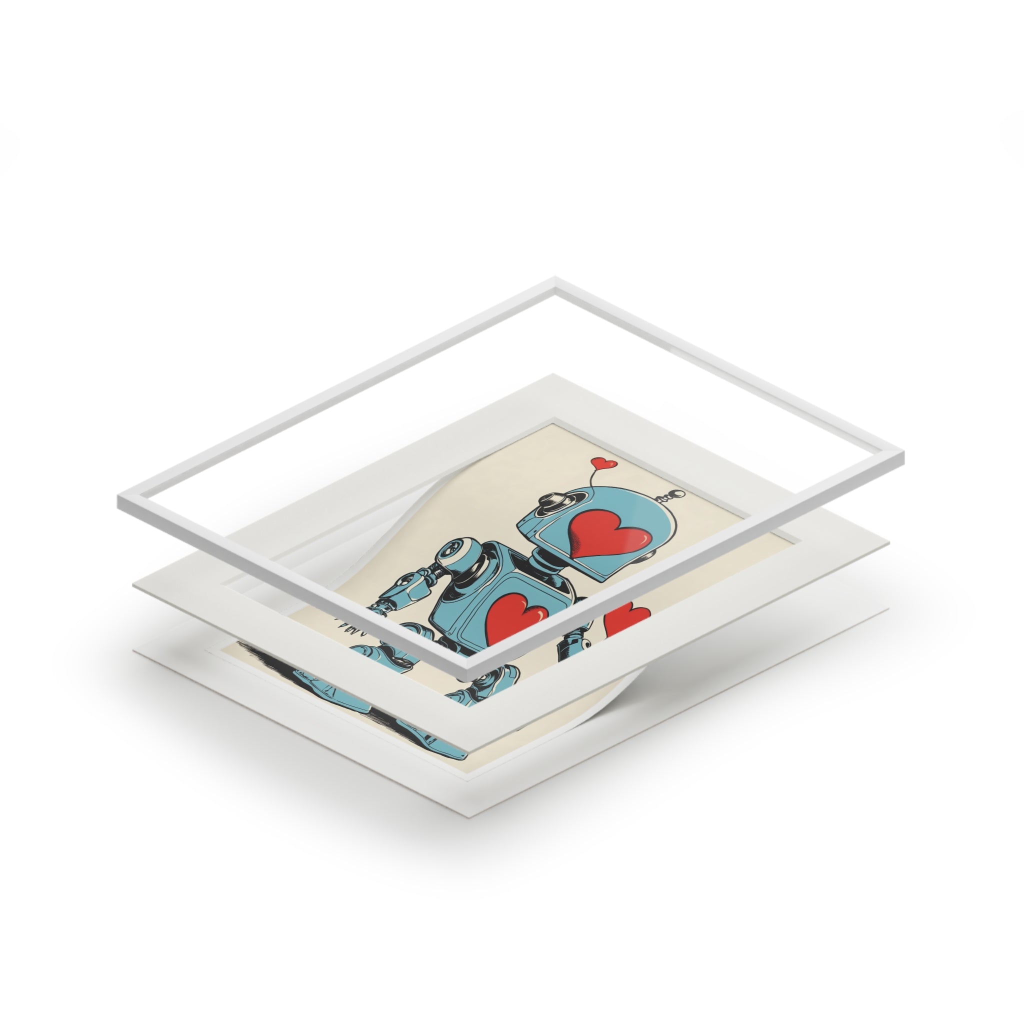 Lowen Blu robot character limited edition giclee art print with red hearts