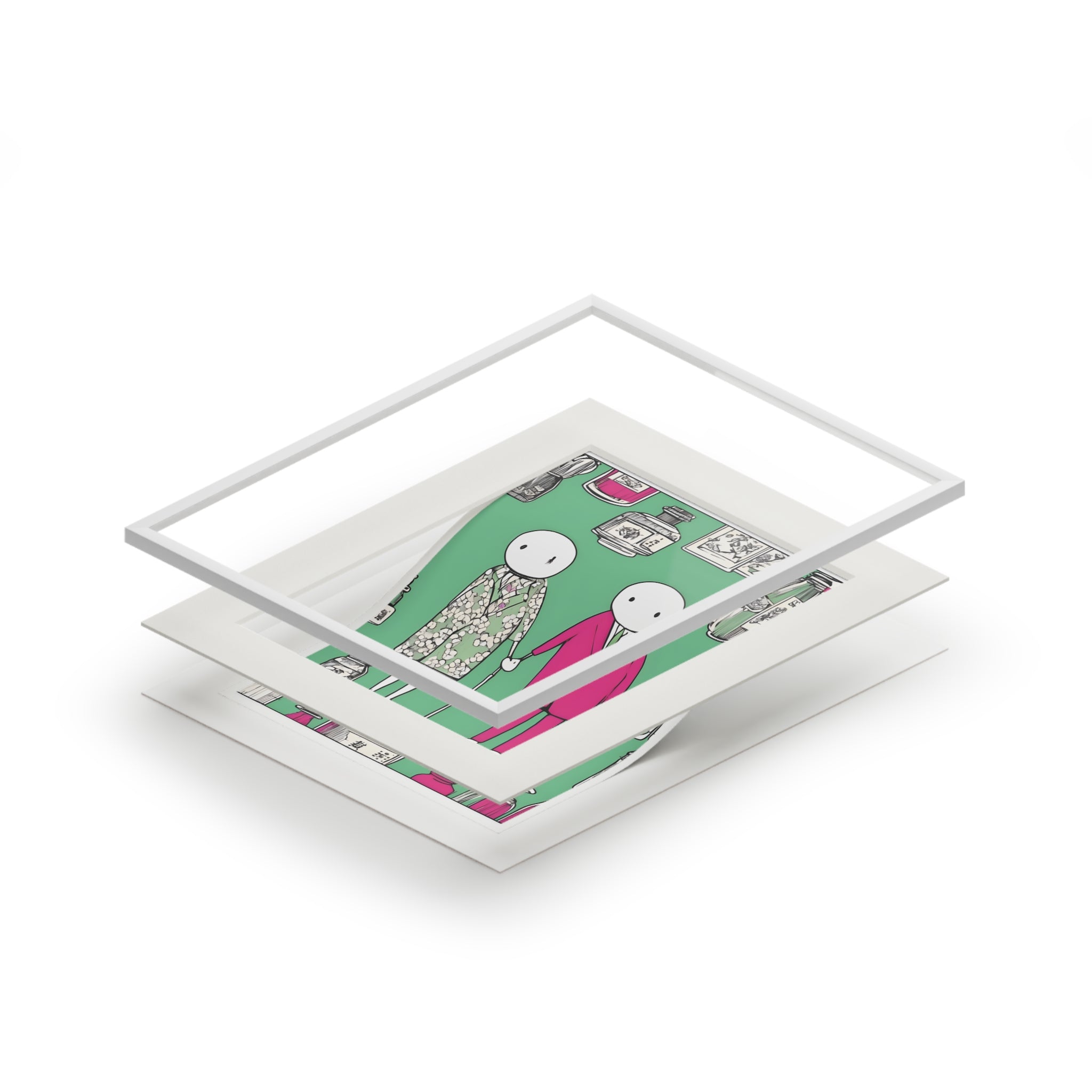 POP III Love in Saturation contemporary romantic art print with faceless couple and floral motifs in pink and green