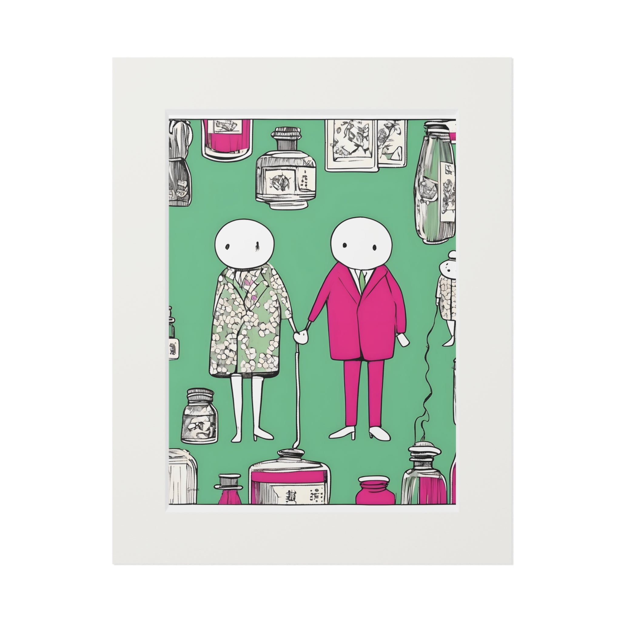 POP III Love in Saturation contemporary romantic art giclée print with faceless couple and floral motifs in pink and green