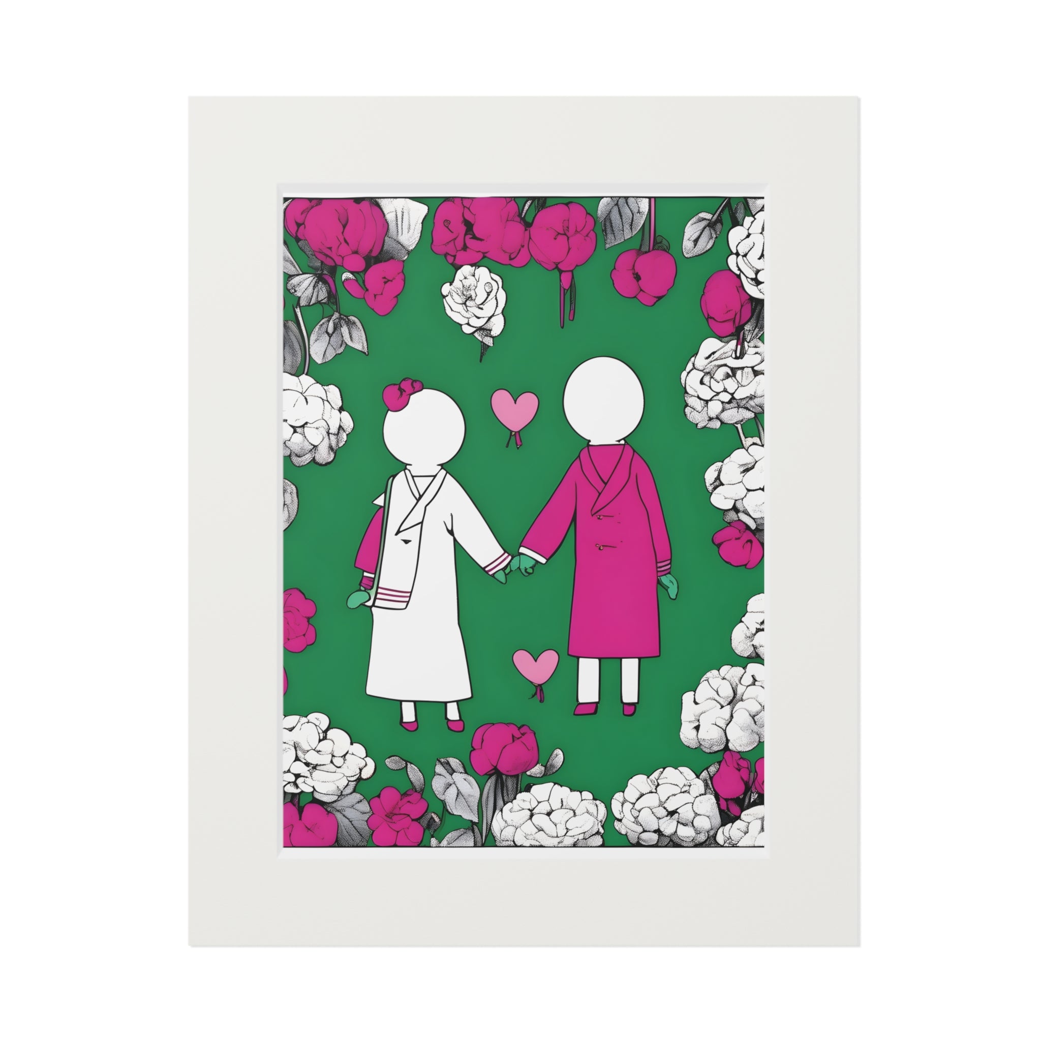 POP II Love in Saturation contemporary romantic art giclée print with faceless couple and floral motifs in pink and green