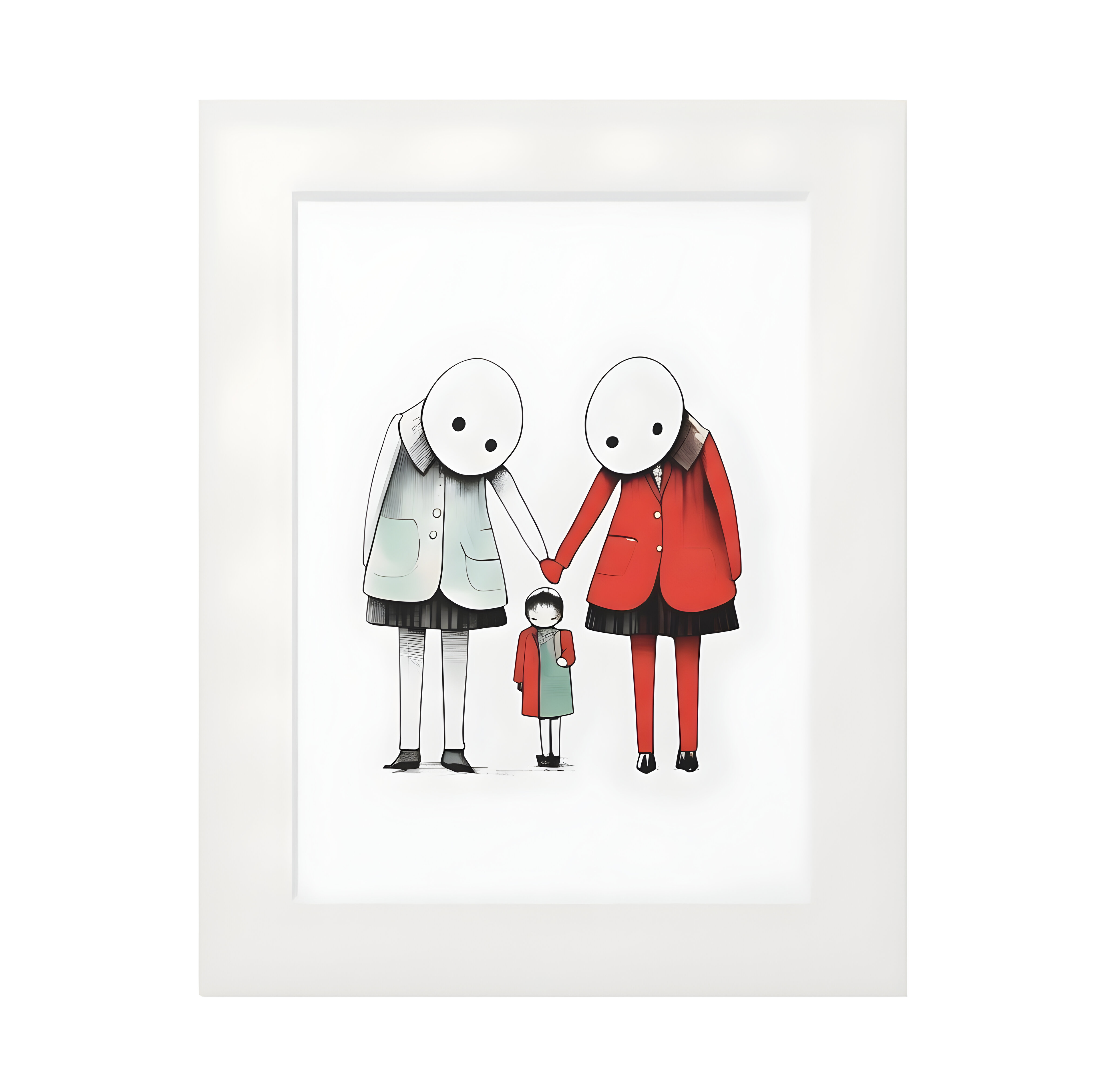 The Neighbours of the Forest Bleu — The Family limited edition illustration print featuring three minimalist figures holding hands.