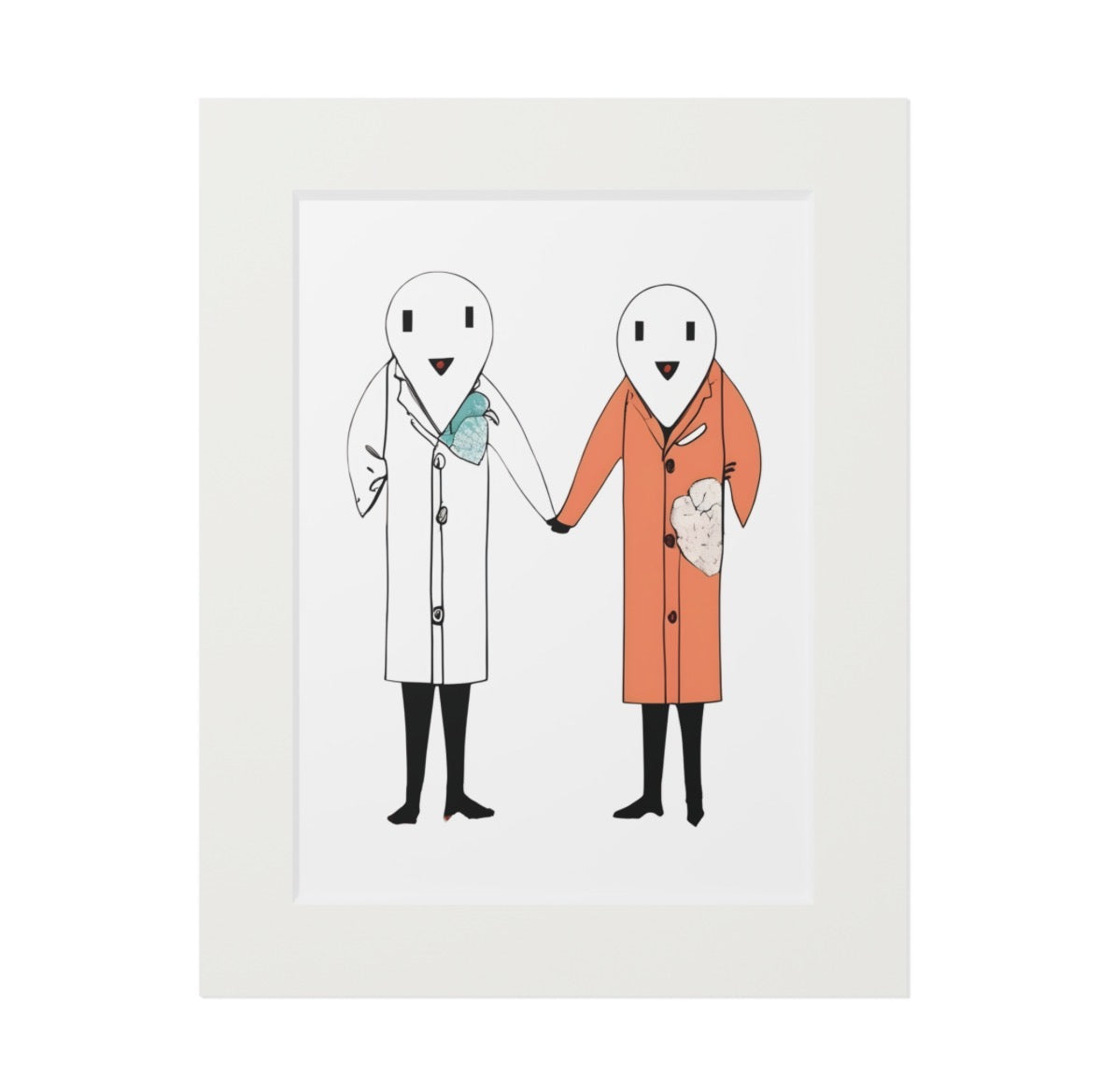 The Neighbours of the Forest Bleu — The Heart Keepers limited edition illustration print featuring two minimalist figures holding hands with heart symbol.