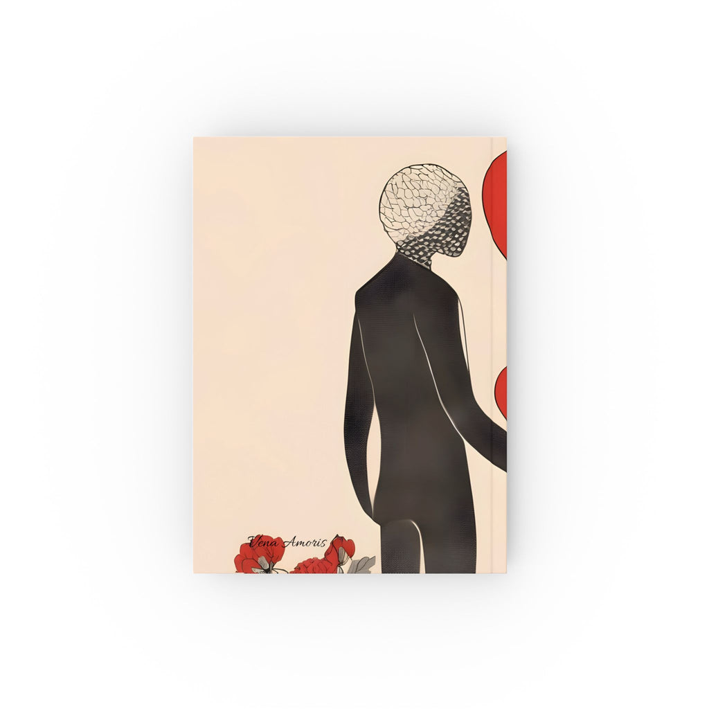 romantic illustration journal with red heart balloons and couple artwork